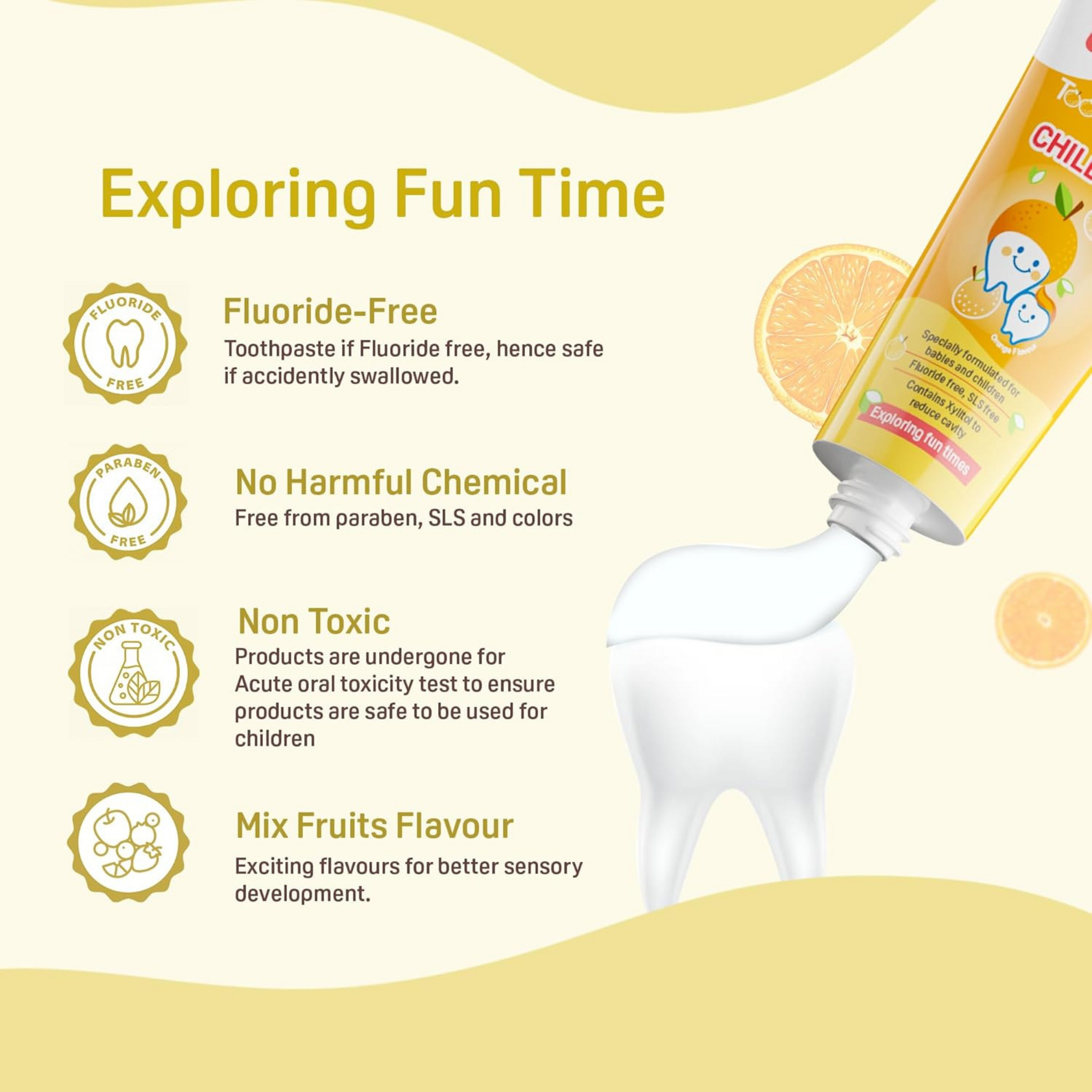 Pigeon Orange Toothpaste,For Babies And Children,Fluroide -Free,Sls Free,Color Free,Paraben Free, Ph Friendly, 45 G,Deep Clean