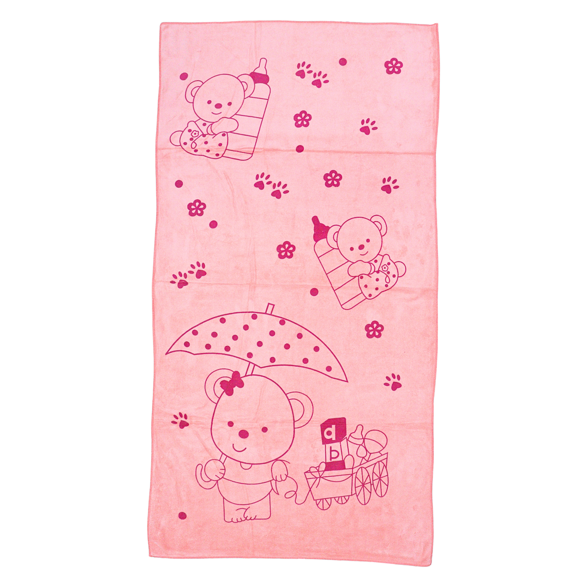 Smile Baby Kids Bath Towel For Girls Boys | Soft Premium Microfiber Quick Drying Towels for Unisex Kids | Cartoon Print Wash Dry Cloth Towel For Babies Toddlers, Pack Of 1, 70 x 140 CM, Teddy Prints