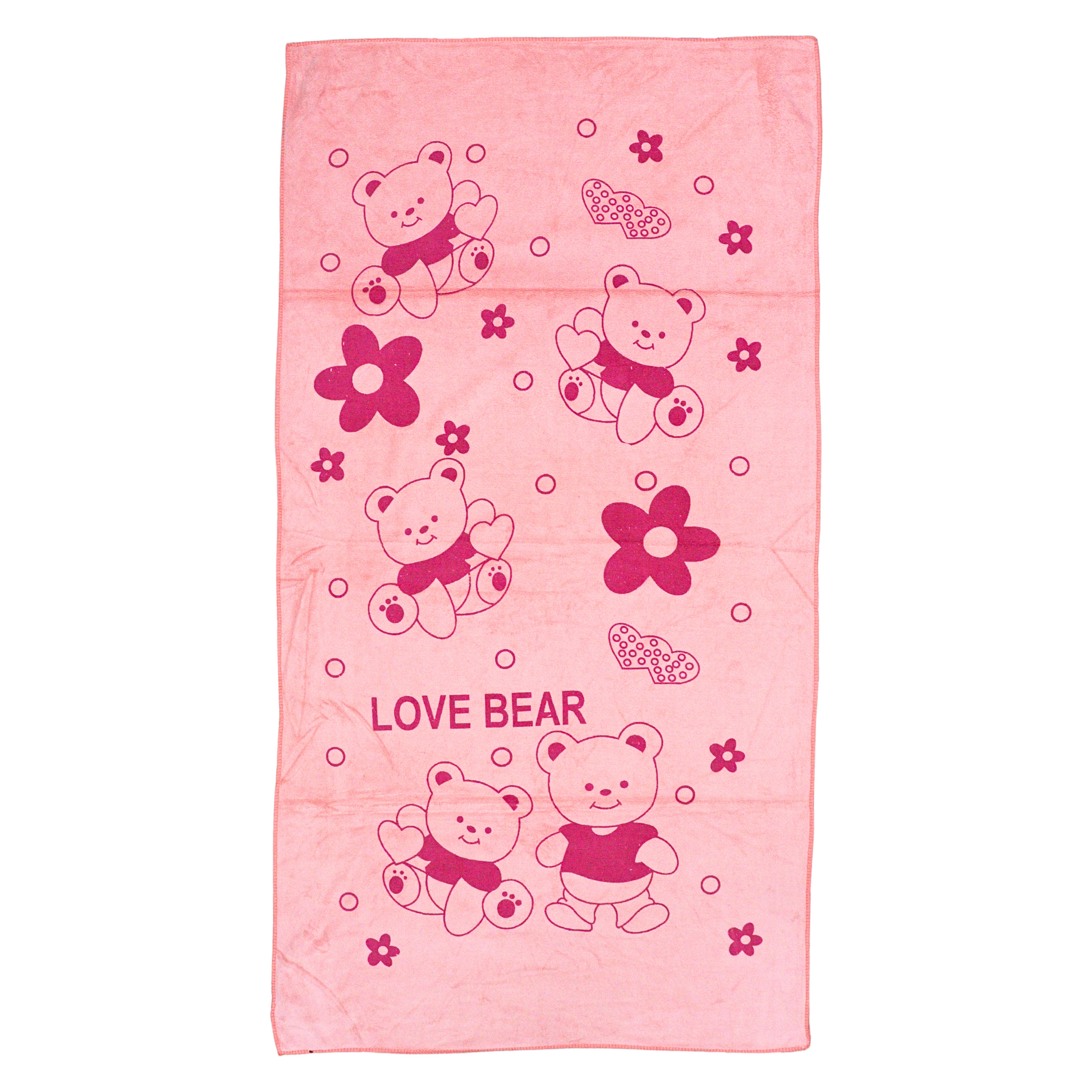 Smile Baby Kids Bath Towel For Girls Boys | Soft Premium Microfiber Quick Drying Towels for Unisex Kids | Cartoon Print Wash Dry Cloth Towel For Babies Toddlers, Pack Of 1, 70 x 140 CM, Love Bear Prints