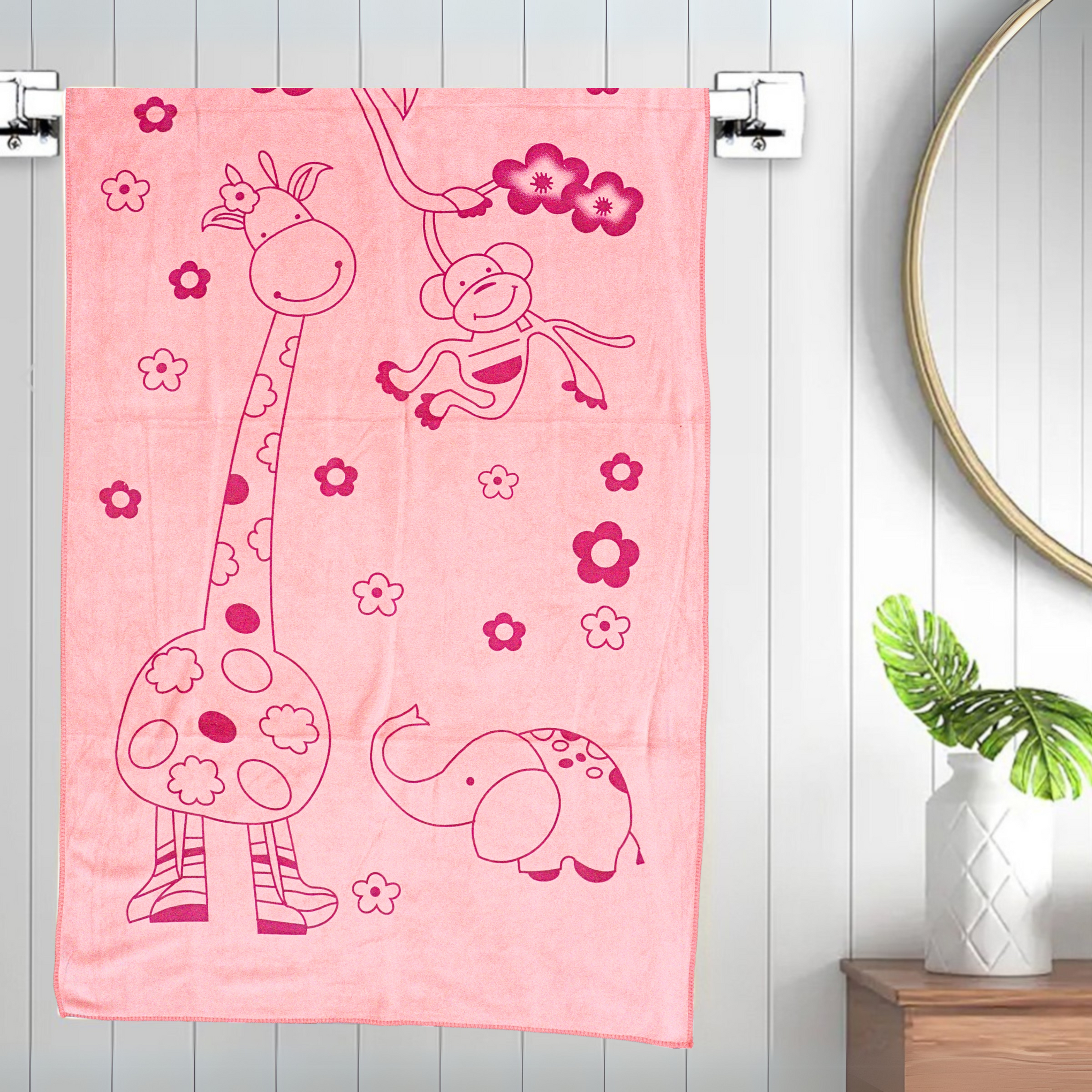 Smile Baby Kids Bath Towel For Girls Boys | Soft Premium Microfiber Quick Drying Towels for Unisex Kids | Cartoon Print Wash Dry Cloth Towel For Babies Toddlers, Pack Of 1, 70 x 140 CM, Animal Prints