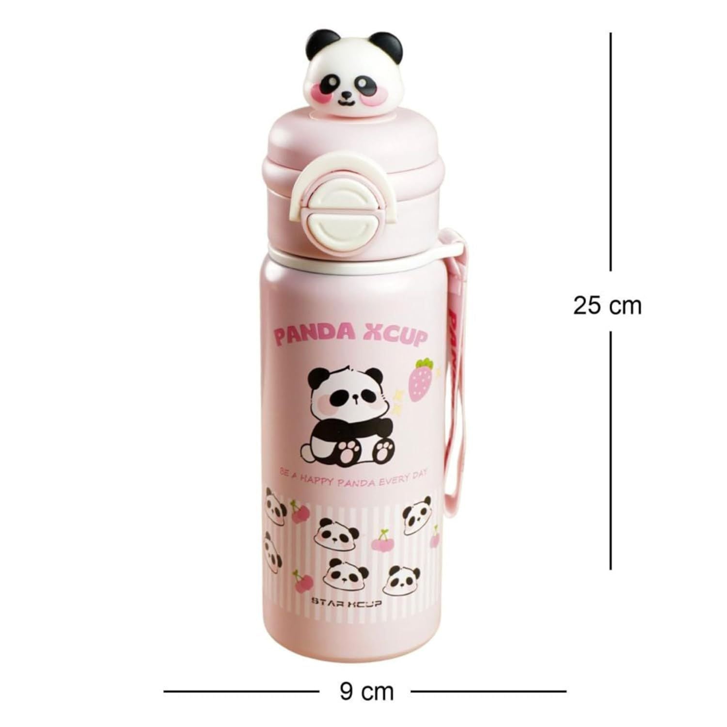SMILE BABY Kids Panda Xcup Water Bottle with Dual-Style Leakproof Lid – Straw & Spout, Cute Cartoon Design