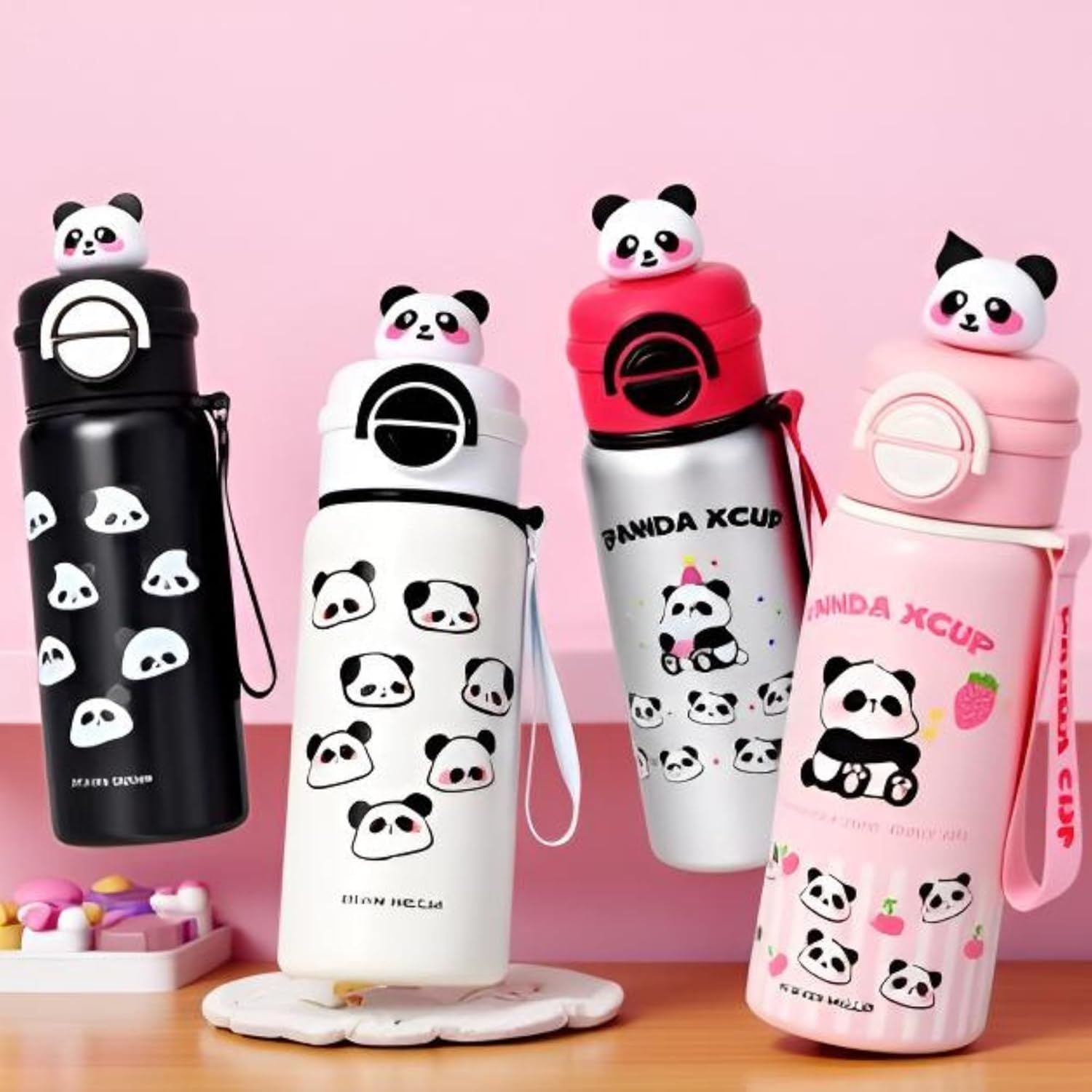 SMILE BABY Kids Panda Xcup Water Bottle with Dual-Style Leakproof Lid – Straw & Spout, Cute Cartoon Design