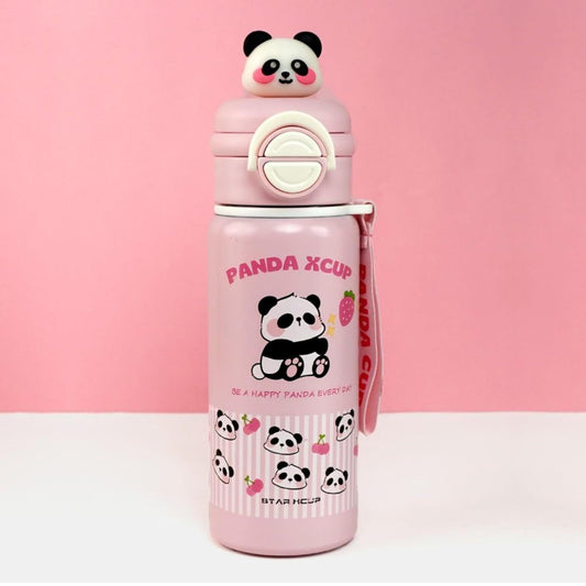 SMILE BABY Kids Panda Xcup Water Bottle with Dual-Style Leakproof Lid – Straw & Spout, Cute Cartoon Design