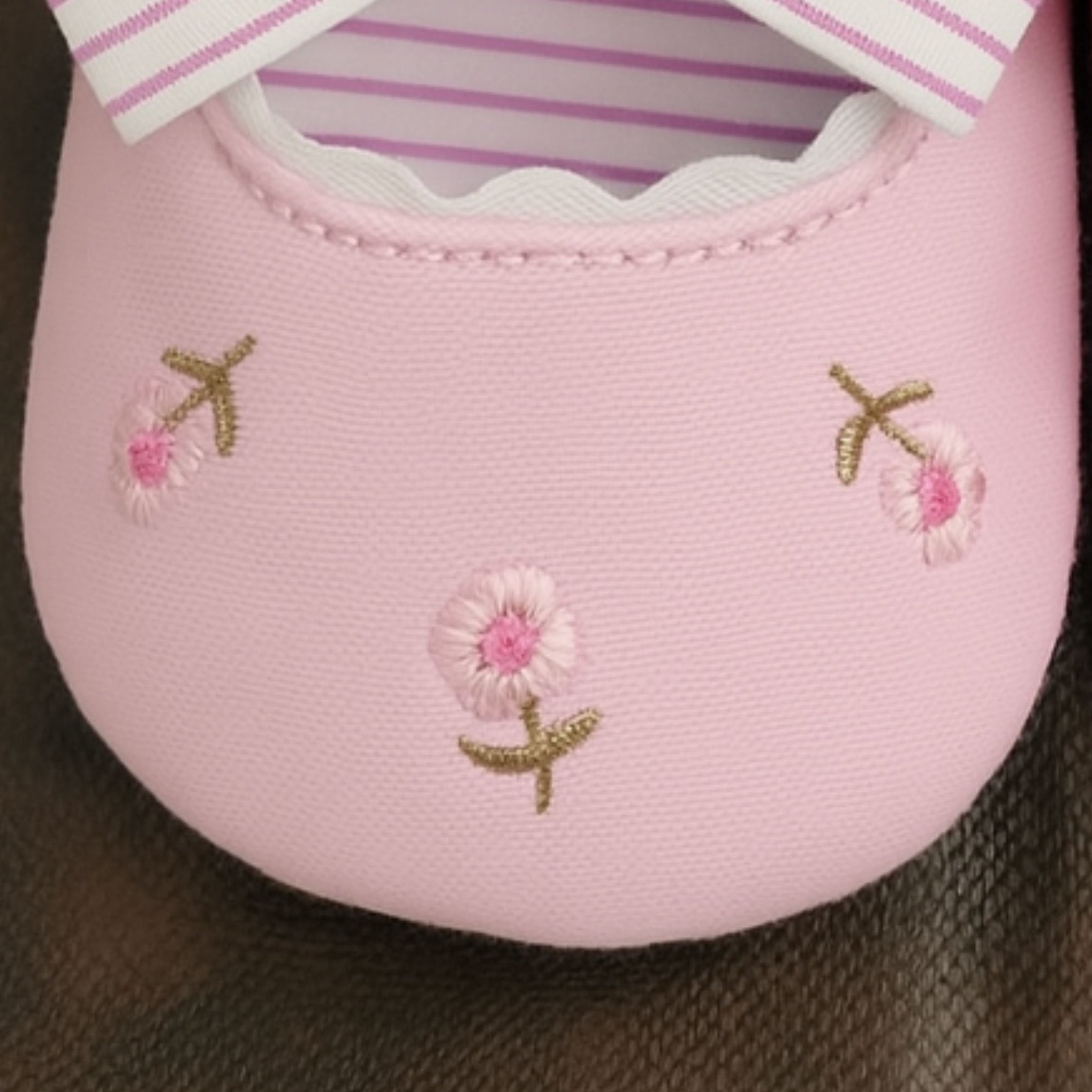Smile Baby Soft Cotton Infant Shoes – Pink & Blue Embroidered Floral Ballerina with Striped Bow | Baby Girl Shoes | 0–18 Months
