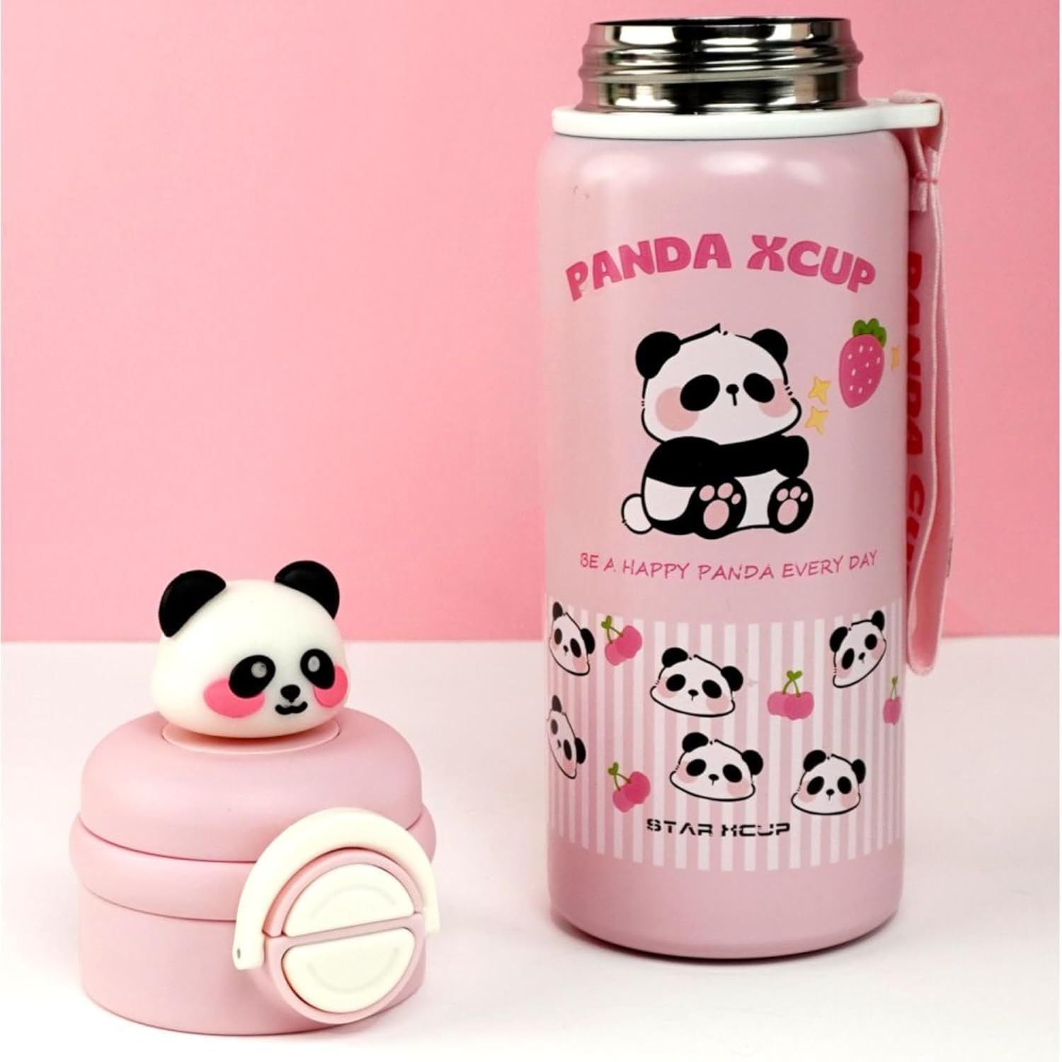 SMILE BABY Kids Panda Xcup Water Bottle with Dual-Style Leakproof Lid – Straw & Spout, Cute Cartoon Design