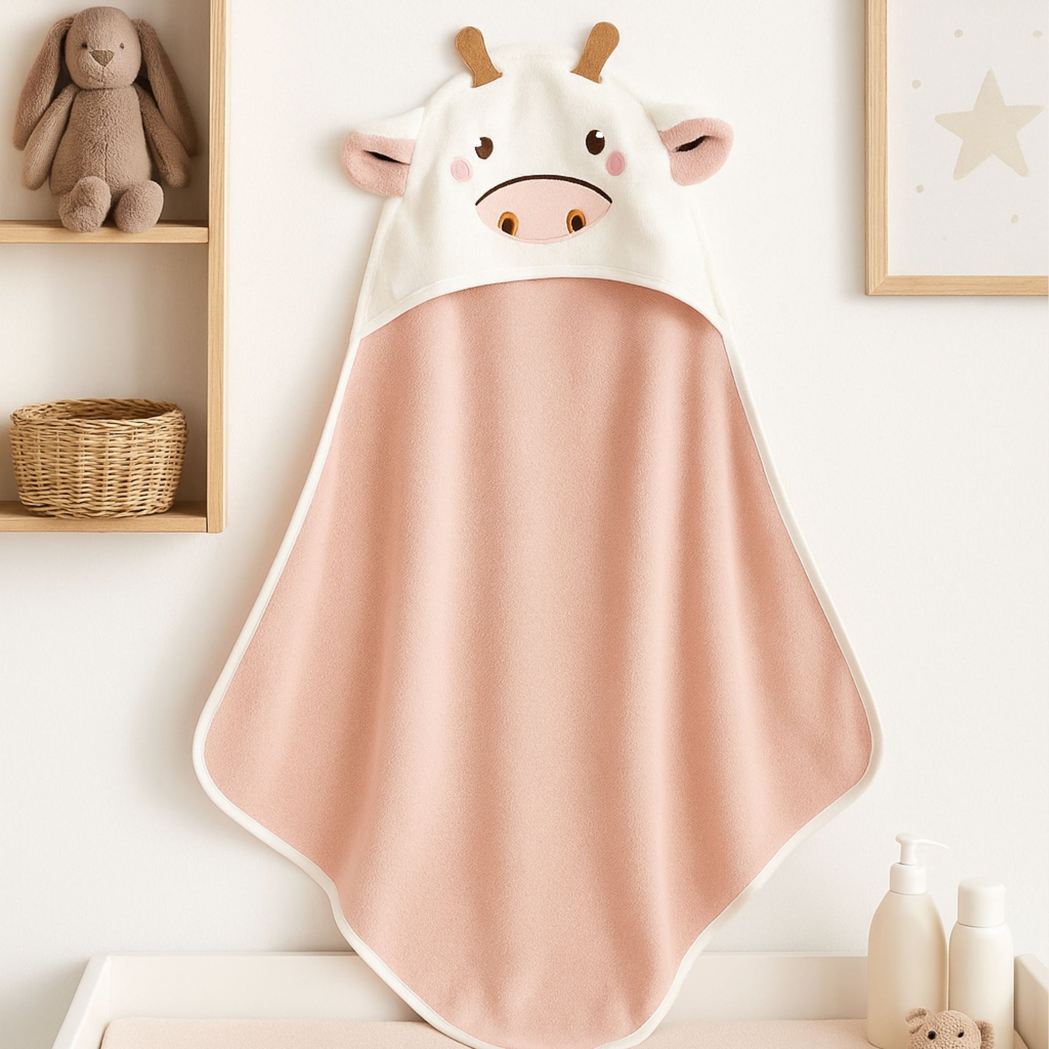 Smile Baby Soft Hooded Baby Towel | Animal Cow Face Design | 0–12 Months | Ultra-Absorbent Cotton | Newborn Bath Wrap
