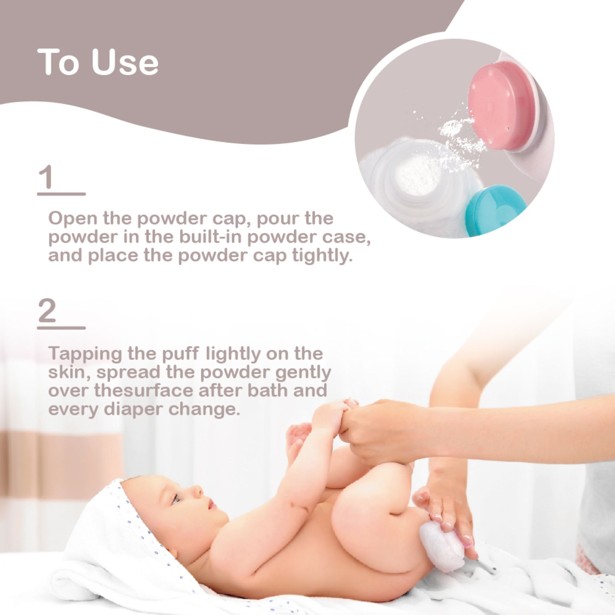Farlin Free-Drop Baby Powder Puff with Built-in Powder Case | Soft Feather Touch | Two Colors (Pink & Blue)