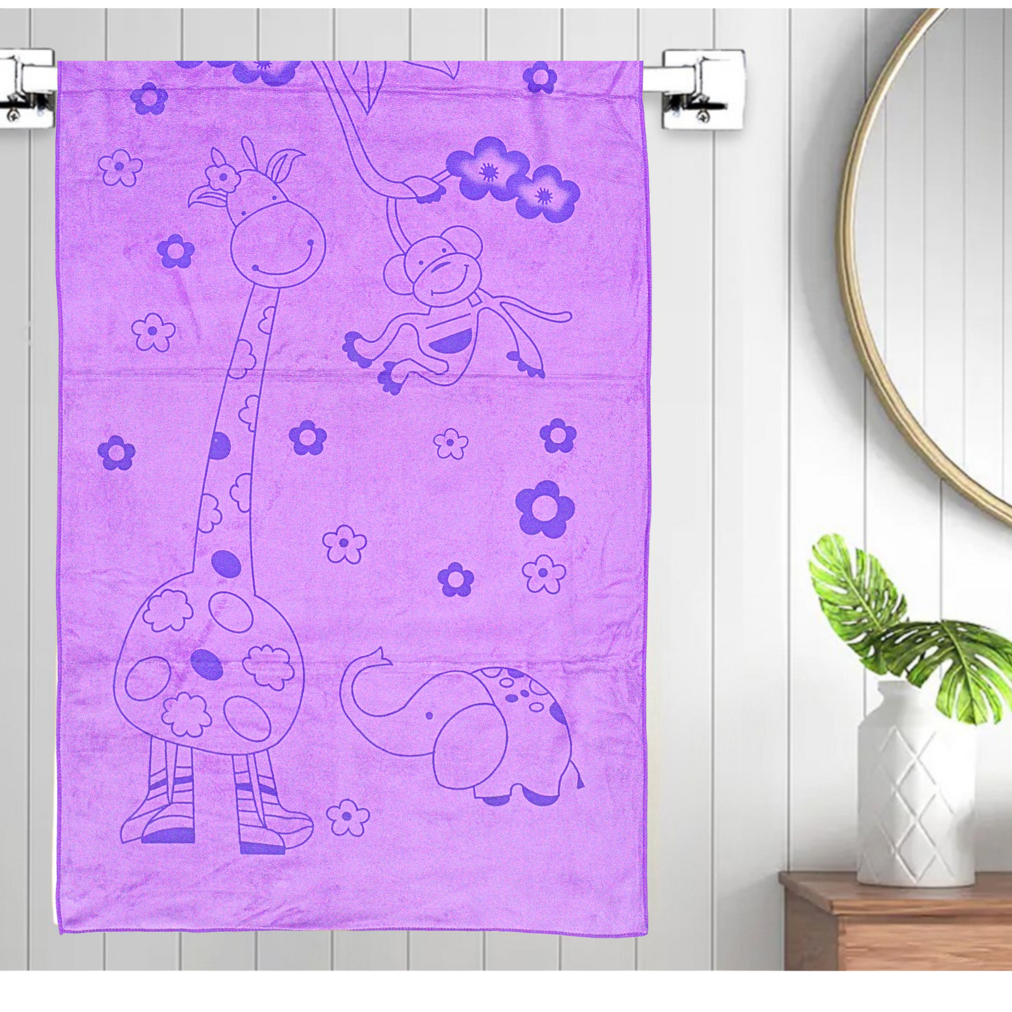 Smile Baby Kids Bath Towel For Girls Boys | Soft Premium Microfiber Quick Drying Towels for Unisex Kids | Cartoon Print Wash Dry Cloth Towel For Babies Toddlers, Pack Of 1, 70 x 140 CM, Animal Prints