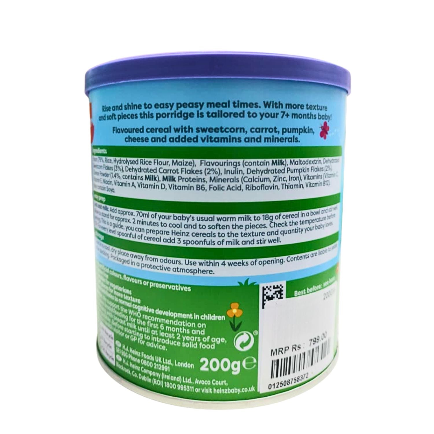 Heinz Pumpkin, Carrot & Sweetcorn Porridge – 220g (7+ Months Baby Cereal)