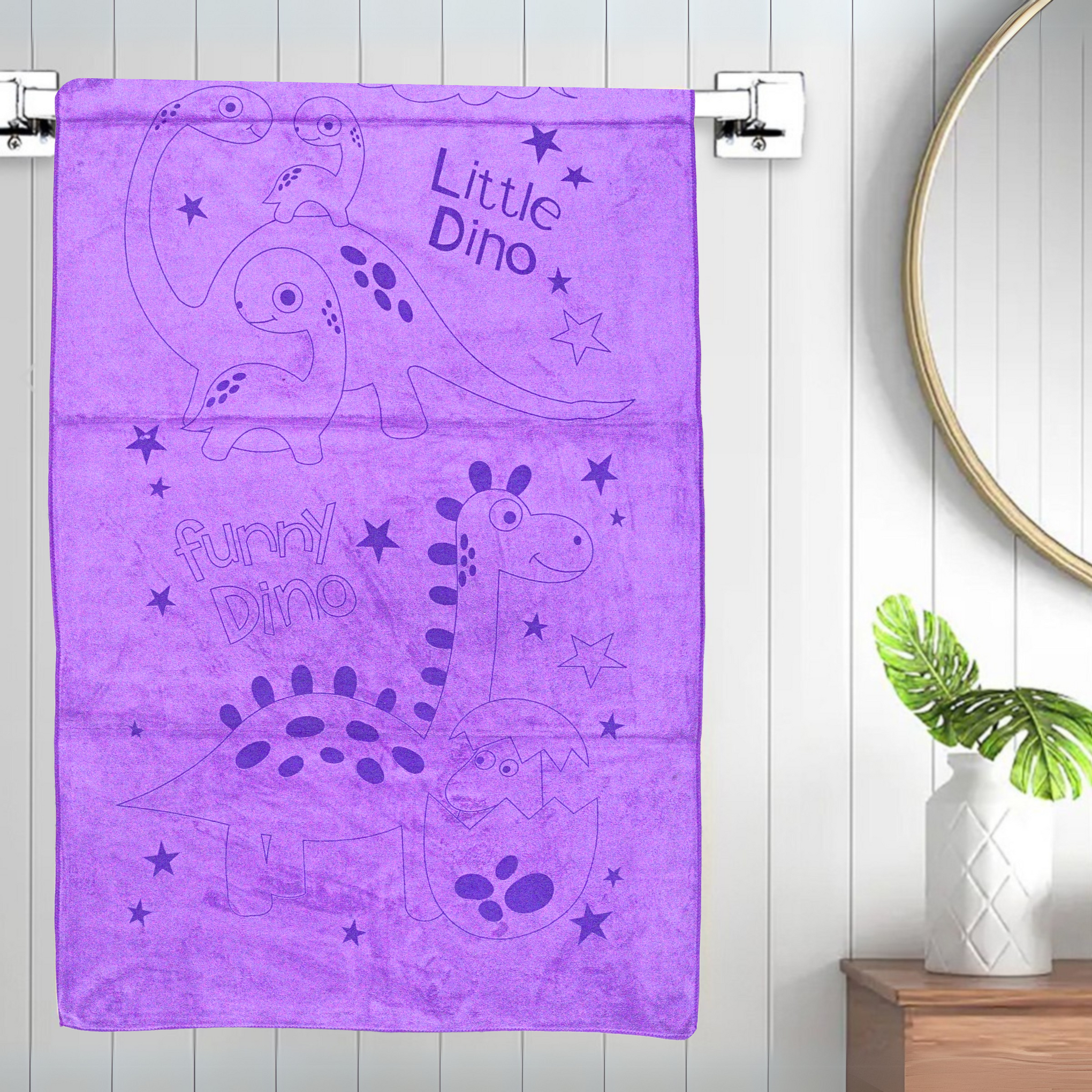 Smile Baby Kids Bath Towel For Girls Boys | Soft Premium Microfiber Quick Drying Towels for Unisex Kids | Cartoon Print Wash Dry Cloth Towel For Babies Toddlers, Pack Of 1, 70 x 140 CM, Little Dino Prints