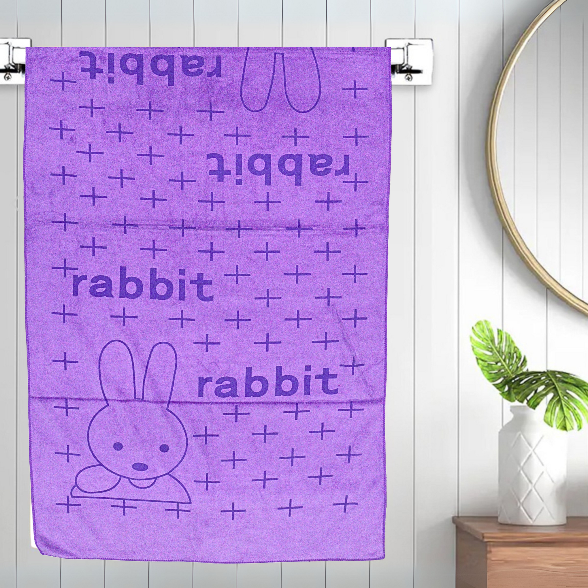 Smile Baby Kids Bath Towel For Girls Boys | Soft Premium Microfiber Quick Drying Towels for Unisex Kids | Cartoon Print Wash Dry Cloth Towel For Babies Toddlers, Pack Of 1, 70 x 140 CM, Rabbit Prints