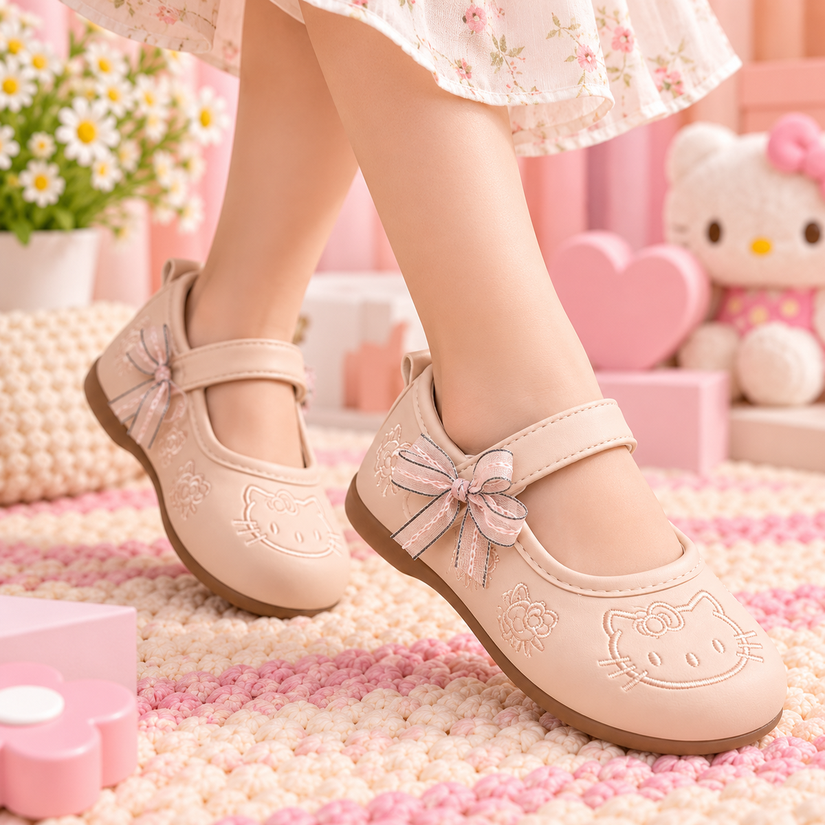SMILE BABY pink kitty Mary Jane shoes on girl
