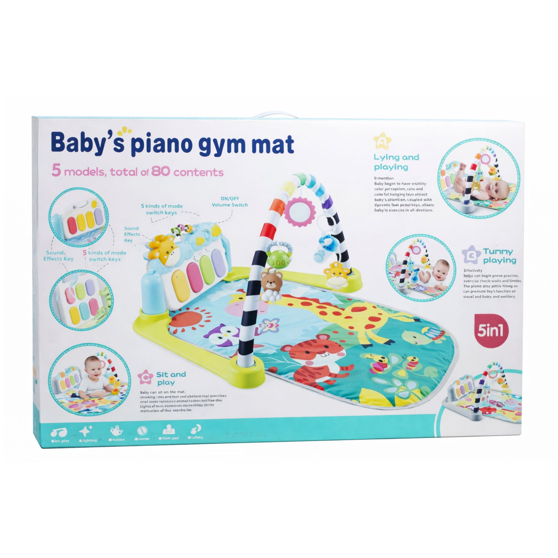Baby Piano Gym Mat – 5-in-1 Musical Play Gym with Lights, Hanging Toys & Soft Activity Mat for Newborns (0+ Months)