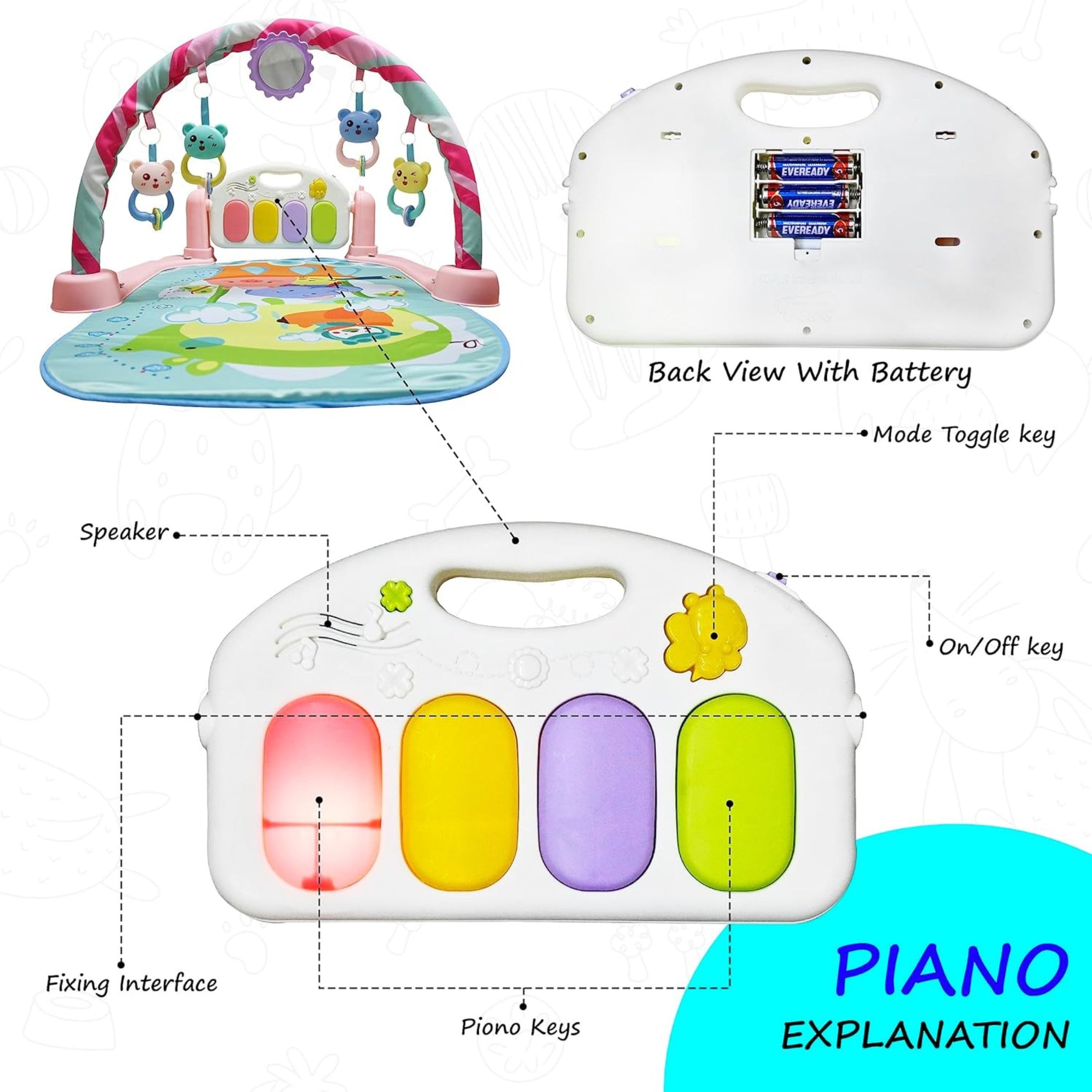 Baby Piano Gym Mat – 5-in-1 Musical Play Gym with Lights, Hanging Toys & Soft Activity Mat for Newborns (0+ Months)