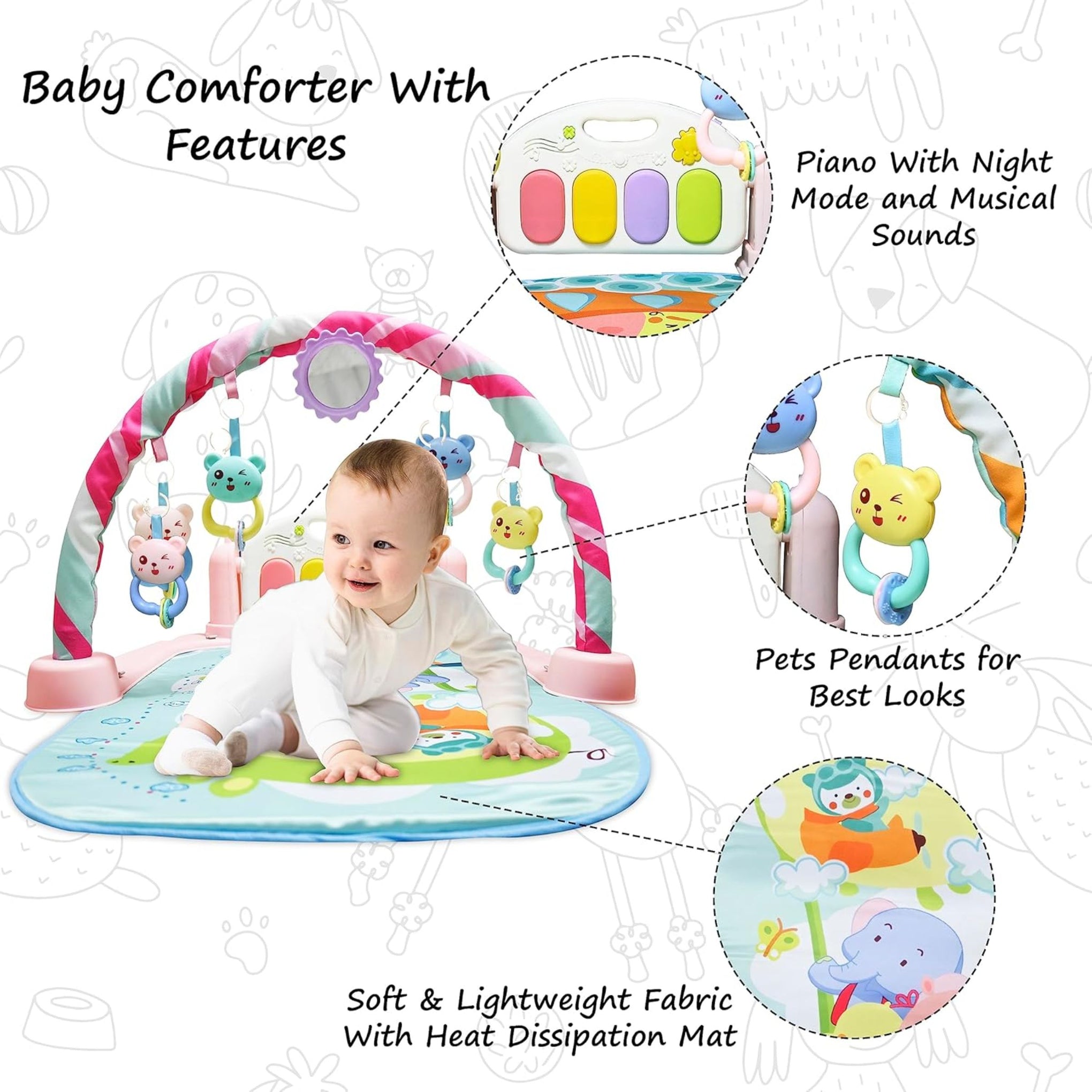 Baby Piano Gym Mat – 5-in-1 Musical Play Gym with Lights, Hanging Toys & Soft Activity Mat for Newborns (0+ Months)