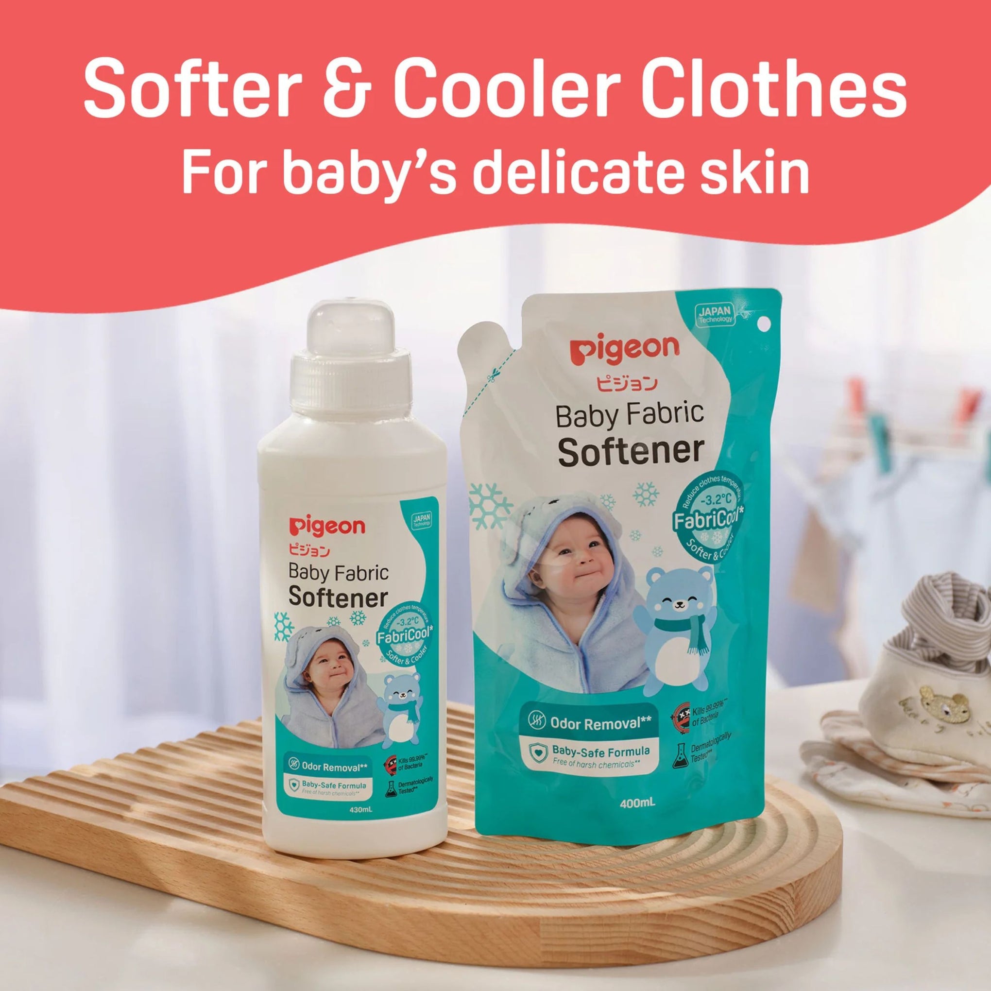 Pigeon Baby Fabric Softener |Keep your baby's clothes softer and refreshing |Softer & Cooler Clothes For baby's delicate skin | 400ml