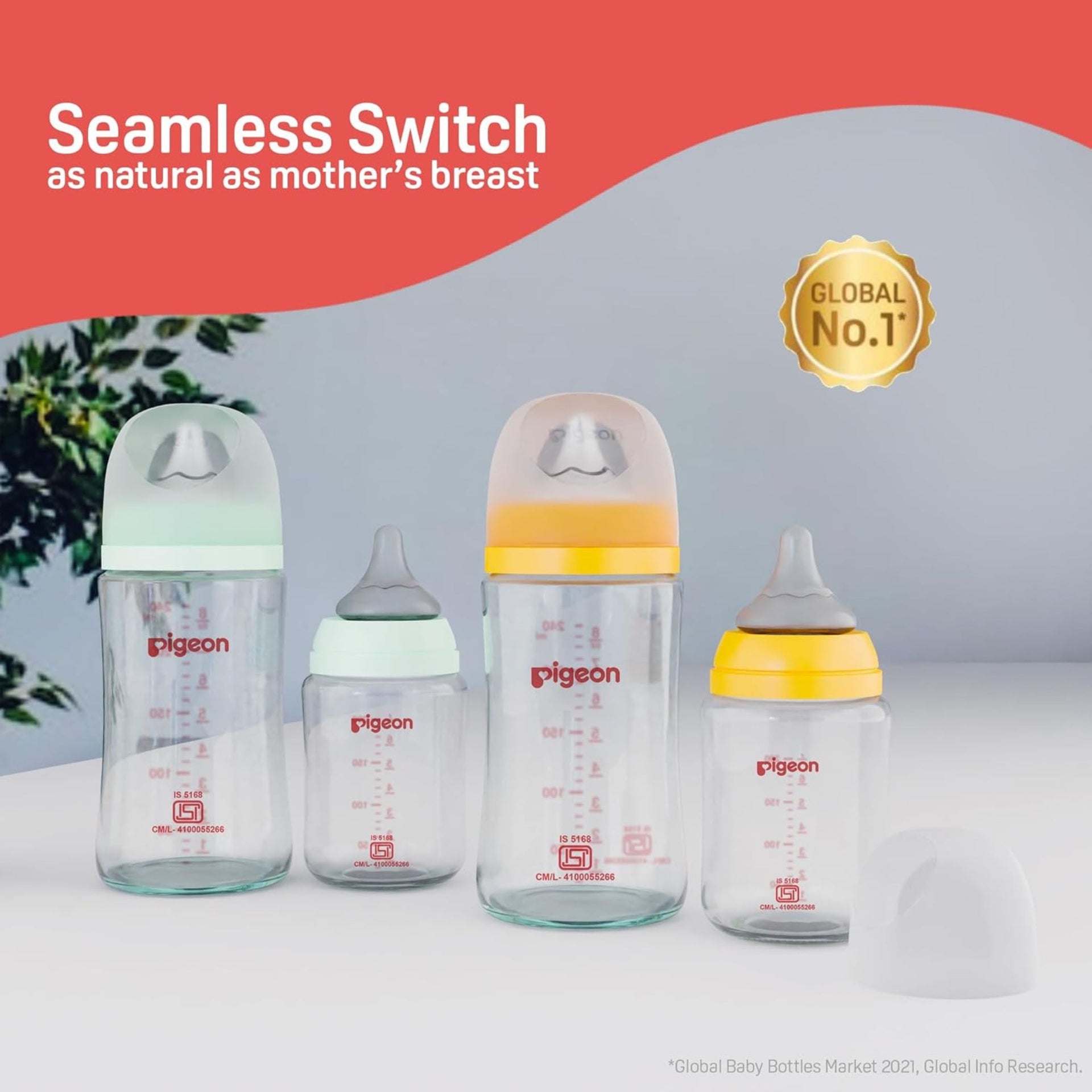 Pigeon Wide Neck Glass Feeding Bottle, 160ml, 0m+/Babies Upto 0 Months+, Made of Borosilicate Glass, BPA Free, Ergonomic Shape is Easy to Hold, with Anti Colic Nipple 160ml Yellow