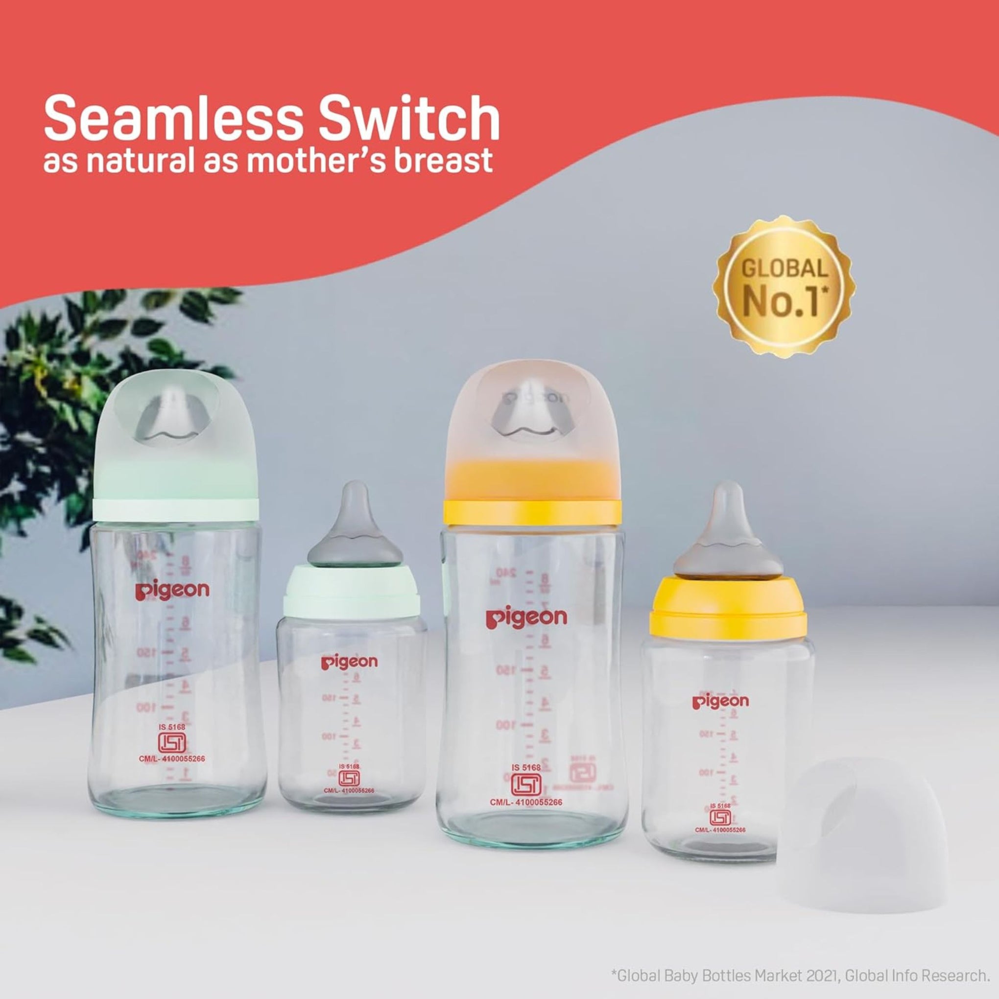 Pigeon Wide Neck Glass Feeding Bottle, 160ml, 0m+/Babies Upto 0 Months+, Made of Borosilicate Glass, BPA Free, Ergonomic Shape is Easy to Hold, with Anti Colic Nipple 160ml Yellow