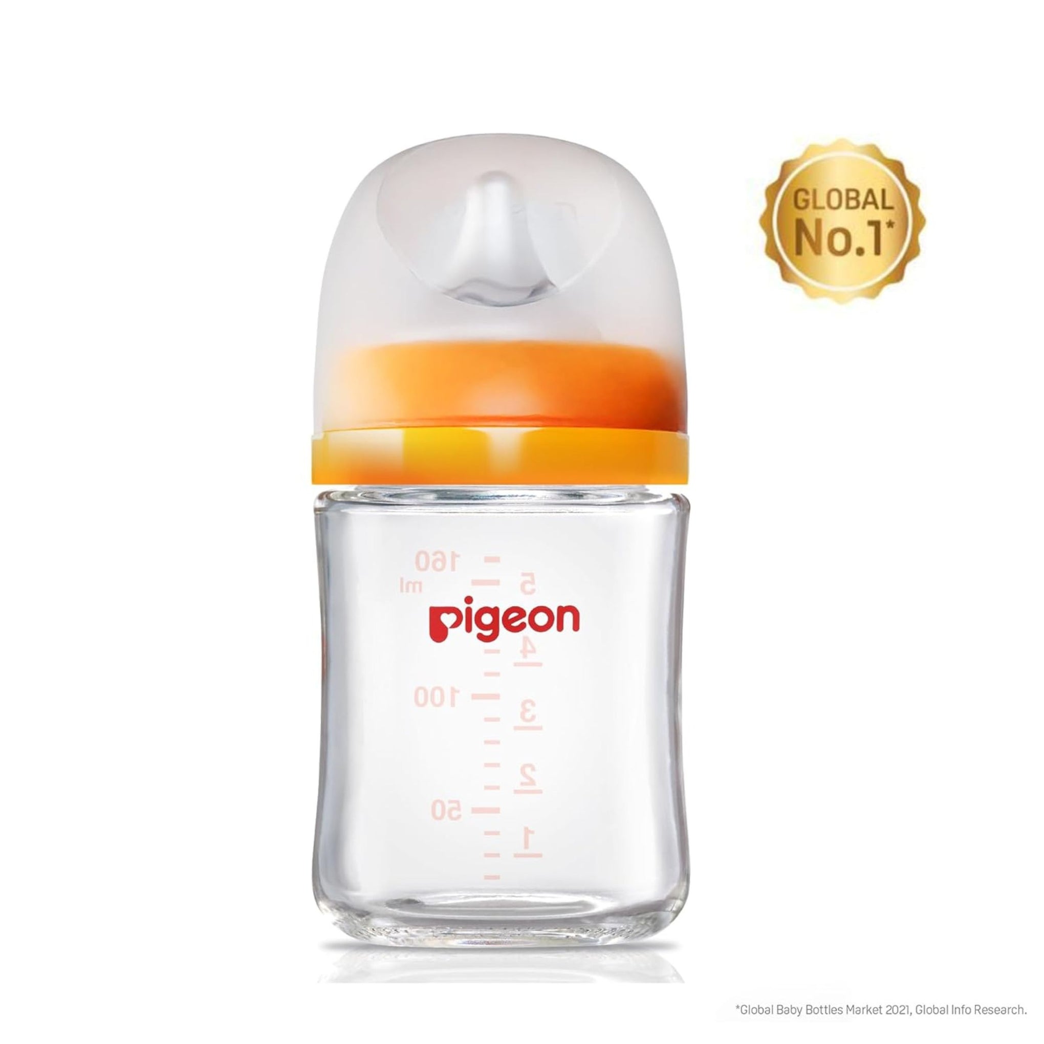 Pigeon Wide Neck Glass Feeding Bottle, 160ml, 0m+/Babies Upto 0 Months+, Made of Borosilicate Glass, BPA Free, Ergonomic Shape is Easy to Hold, with Anti Colic Nipple 160ml Yellow