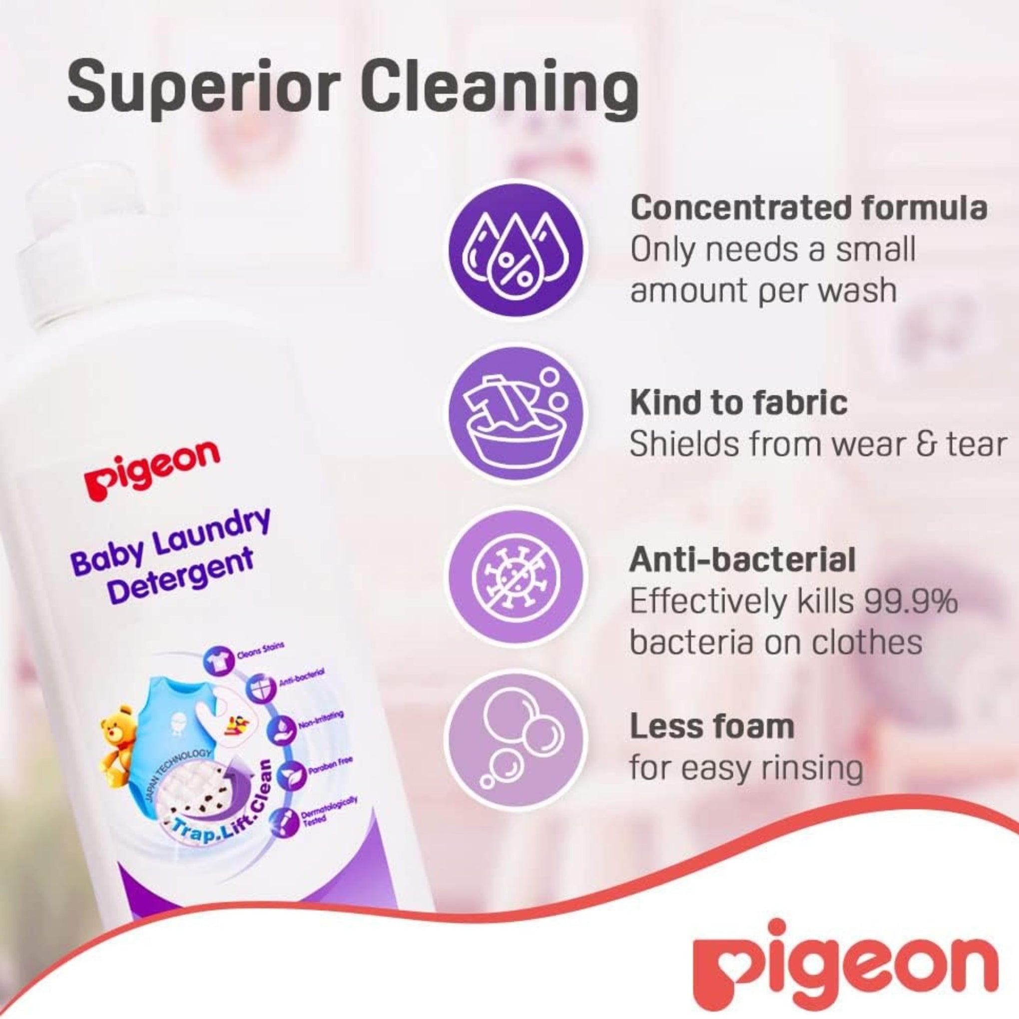 Pigeon Baby Liquid Laundry Detergent Refill Pack - 450 ml & Pigeon, Baby Laundry Detergent Liquid, Anti-Bacterial, Paraben Free, 900Ml