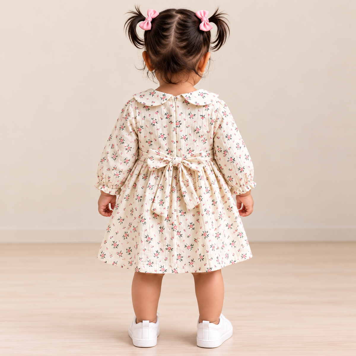 ORRIGANY Baby Girls Cream Floral Print Peter Pan Collar Dress 