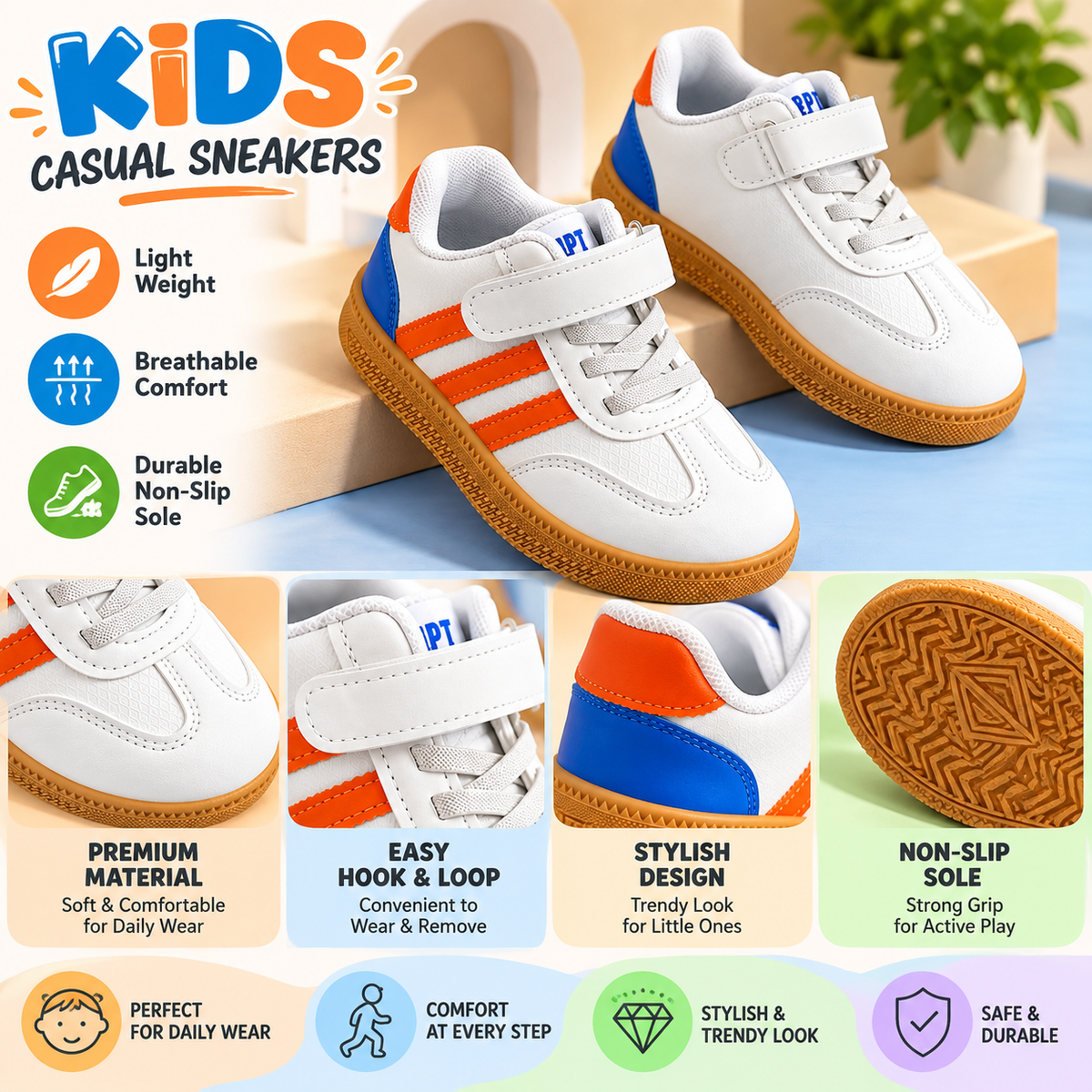 SMILE BABY Boys Sneakers – Orange Casual Sports Shoes 