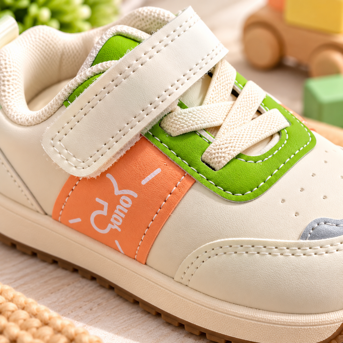 SMILE BABY white baby sneakers close-up