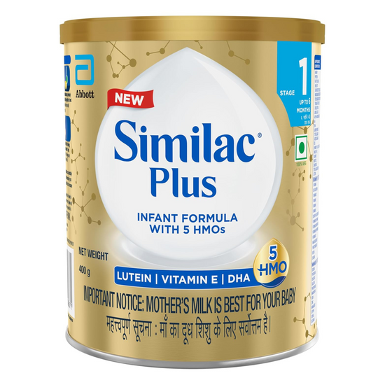 Similac Plus Stage 1 Infant Formula, Up to 6 Months, 400g Tin, with HMO, Supports Baby's Immunity and Brain Development, Powder
