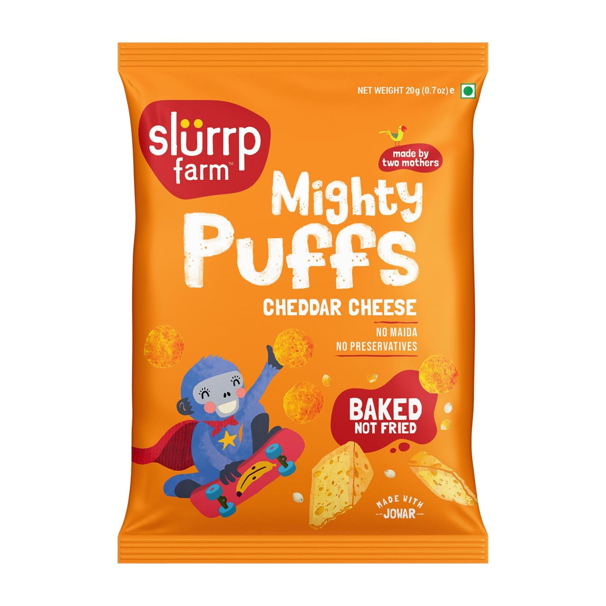 Slurrp Farm Fruit and Vegetable Teething Puffs, Baked Puff in Yummy Flavours- Carrot, Strawberry & Banana, Mango, Cheese & Herbs , Cheddar Cheese , CHOCO RAGI , MILD MASALA , KHATTA MEETHA , TANGY TOMATO ,  - Pack of 1