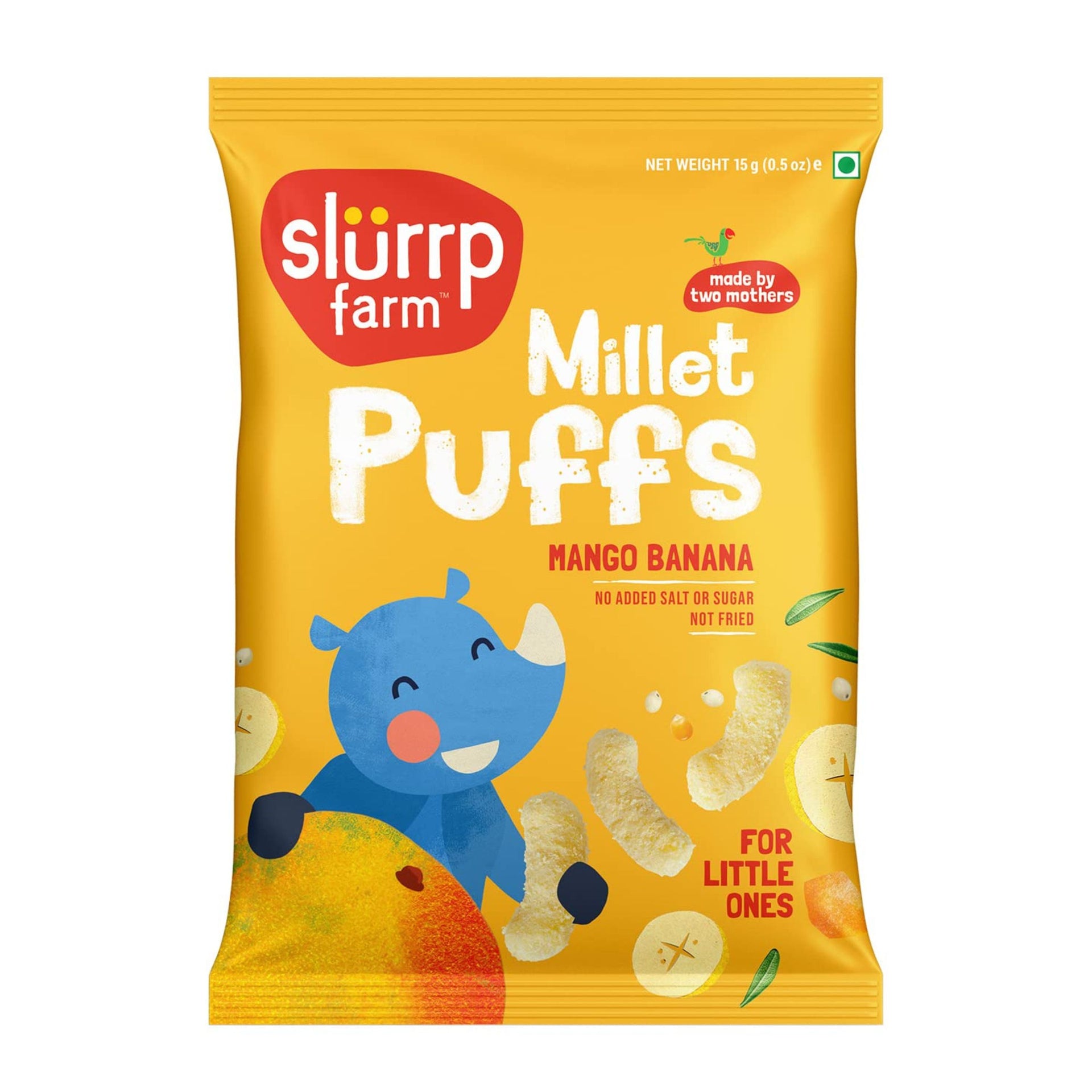 Slurrp Farm Fruit and Vegetable Teething Puffs, Baked Puff in Yummy Flavours- Carrot, Strawberry & Banana, Mango, Cheese & Herbs , Cheddar Cheese , CHOCO RAGI , MILD MASALA , KHATTA MEETHA , TANGY TOMATO ,  - Pack of 1