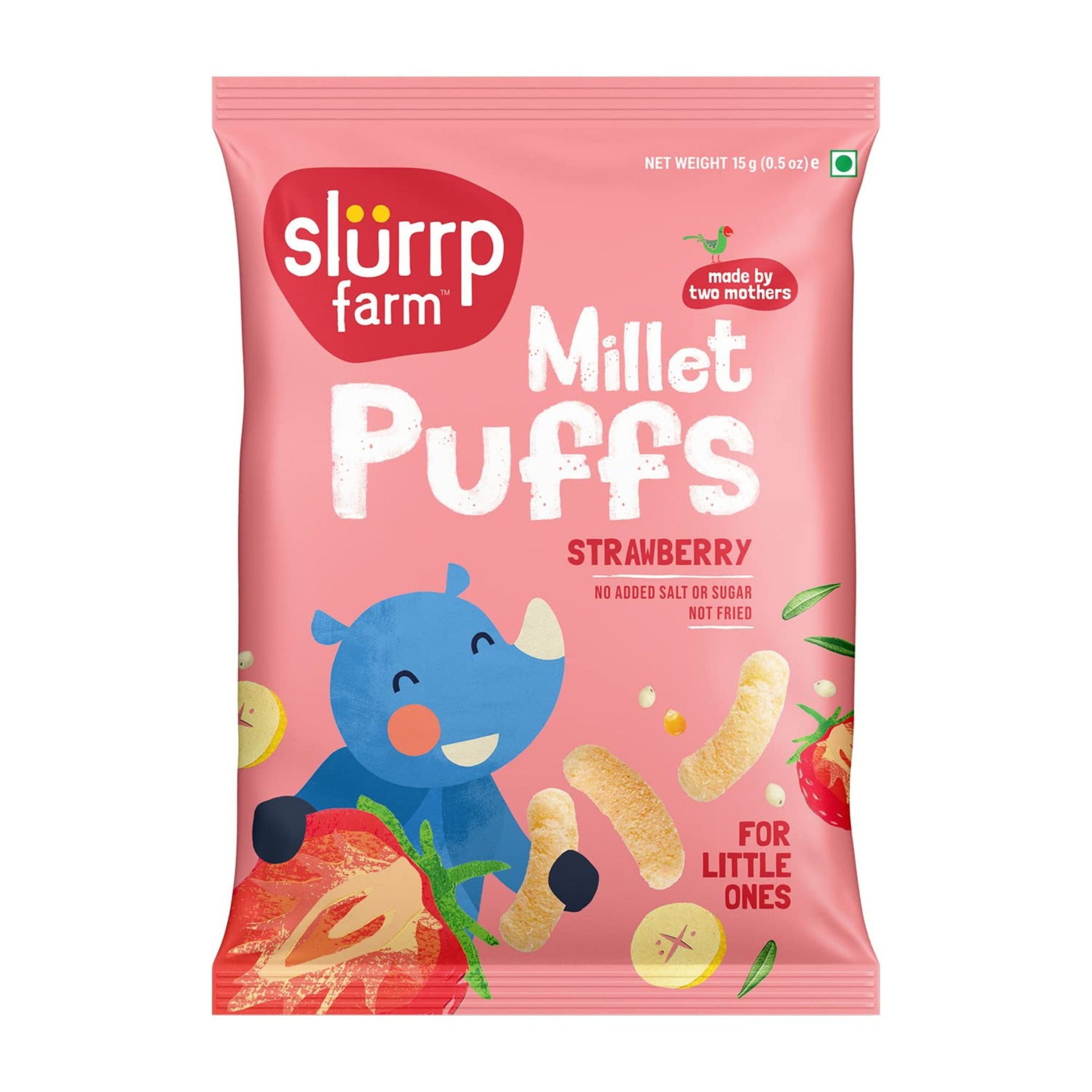 Slurrp Farm Fruit and Vegetable Teething Puffs, Baked Puff in Yummy Flavours- Carrot, Strawberry & Banana, Mango, Cheese & Herbs , Cheddar Cheese , CHOCO RAGI , MILD MASALA , KHATTA MEETHA , TANGY TOMATO ,  - Pack of 1