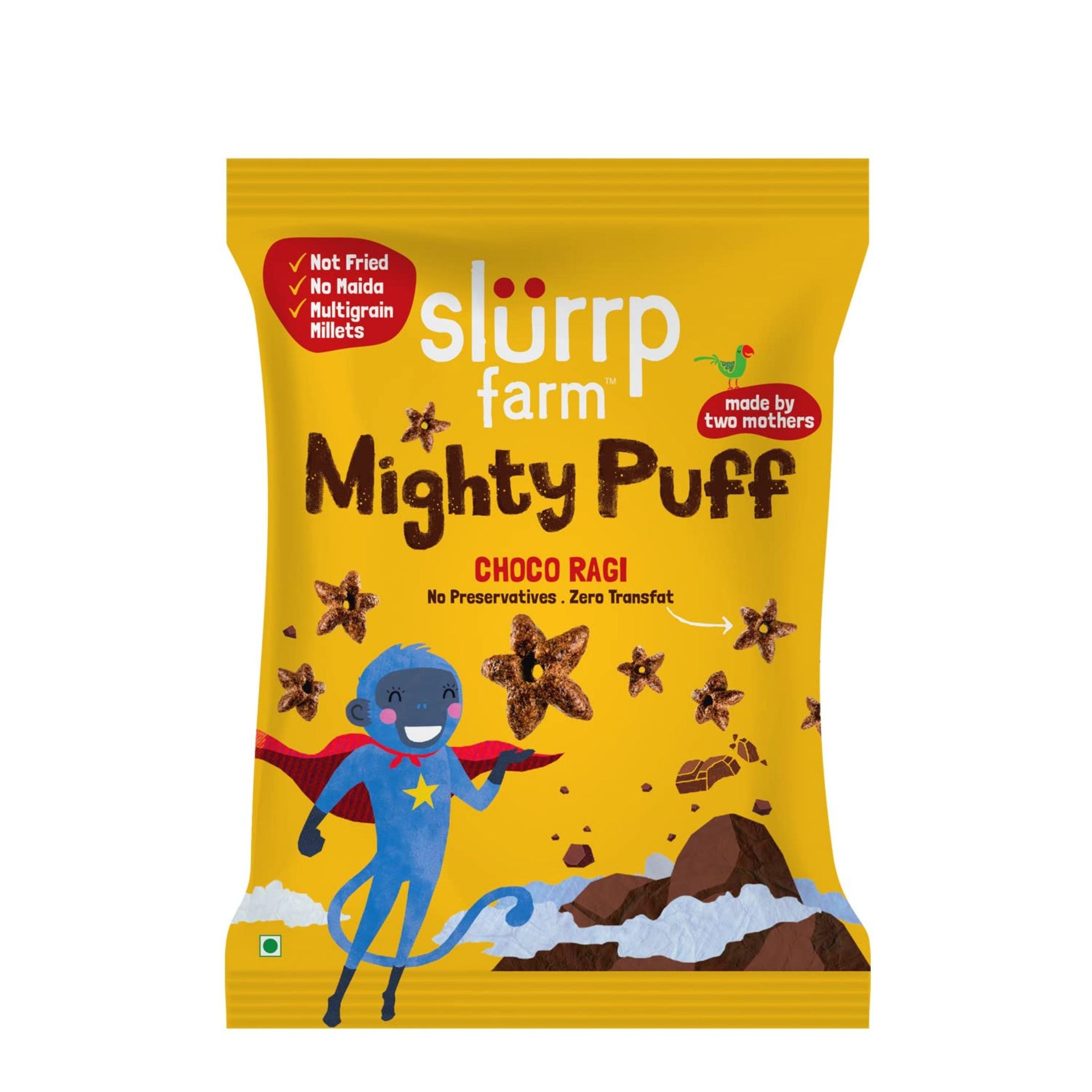 Slurrp Farm Fruit and Vegetable Teething Puffs, Baked Puff in Yummy Flavours- Carrot, Strawberry & Banana, Mango, Cheese & Herbs , Cheddar Cheese , CHOCO RAGI , MILD MASALA , KHATTA MEETHA , TANGY TOMATO ,  - Pack of 1