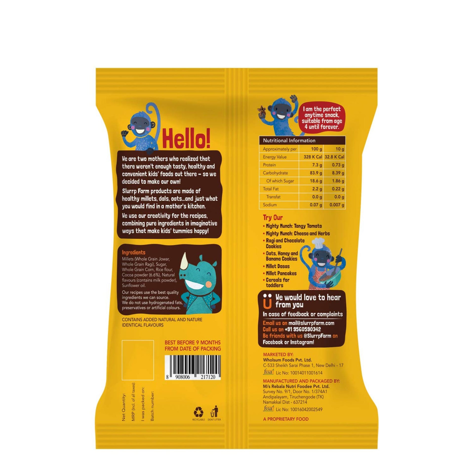 Slurrp Farm Fruit and Vegetable Teething Puffs, Baked Puff in Yummy Flavours- Carrot, Strawberry & Banana, Mango, Cheese & Herbs , Cheddar Cheese , CHOCO RAGI , MILD MASALA , KHATTA MEETHA , TANGY TOMATO ,  - Pack of 1