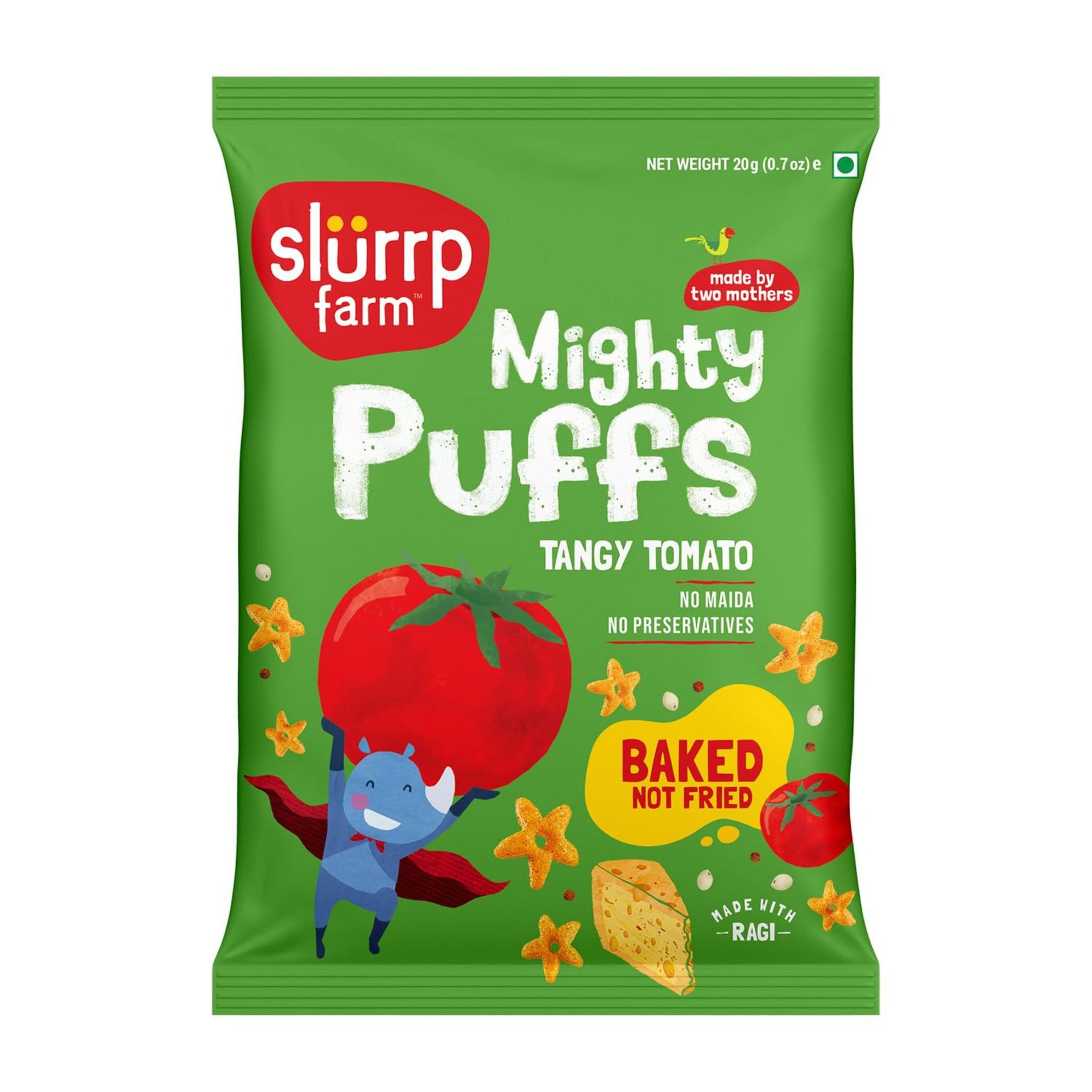 Slurrp Farm Fruit and Vegetable Teething Puffs, Baked Puff in Yummy Flavours- Carrot, Strawberry & Banana, Mango, Cheese & Herbs , Cheddar Cheese , CHOCO RAGI , MILD MASALA , KHATTA MEETHA , TANGY TOMATO ,  - Pack of 1