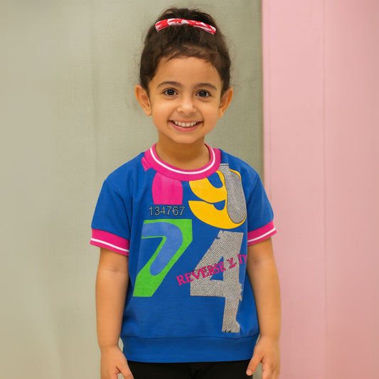 Reverse X-Treme Girls’ Graphic T-Shirt – Royal Blue (Ages 4–12 Years)