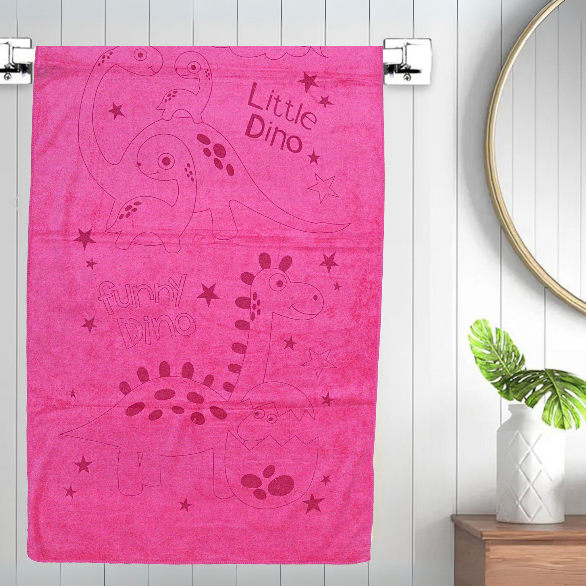 Smile Baby Kids Bath Towel For Girls Boys | Soft Premium Microfiber Quick Drying Towels for Unisex Kids | Cartoon Print Wash Dry Cloth Towel For Babies Toddlers, Pack Of 1, 70 x 140 CM, Little Dino Prints
