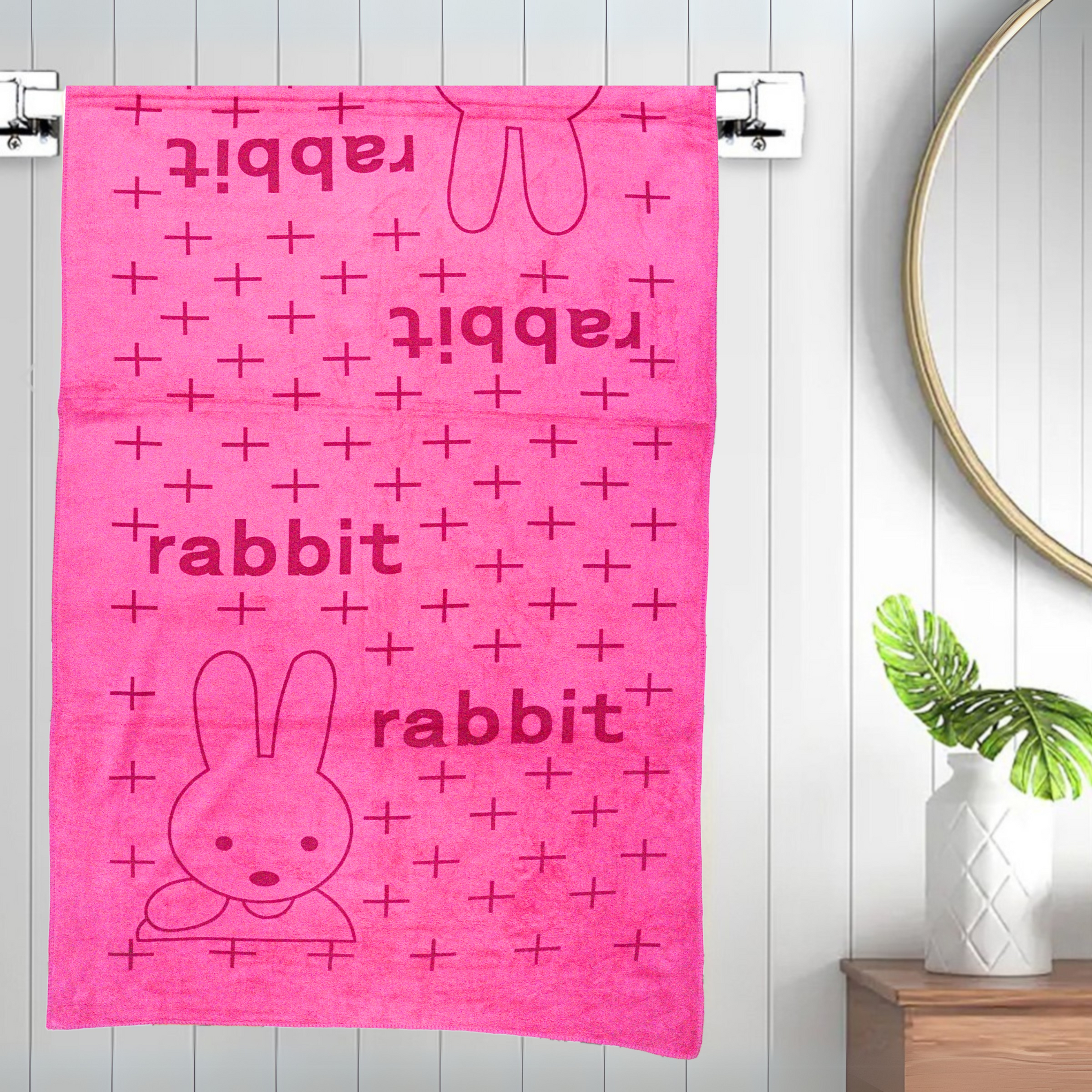 Smile Baby Kids Bath Towel For Girls Boys | Soft Premium Microfiber Quick Drying Towels for Unisex Kids | Cartoon Print Wash Dry Cloth Towel For Babies Toddlers, Pack Of 1, 70 x 140 CM, Rabbit Prints