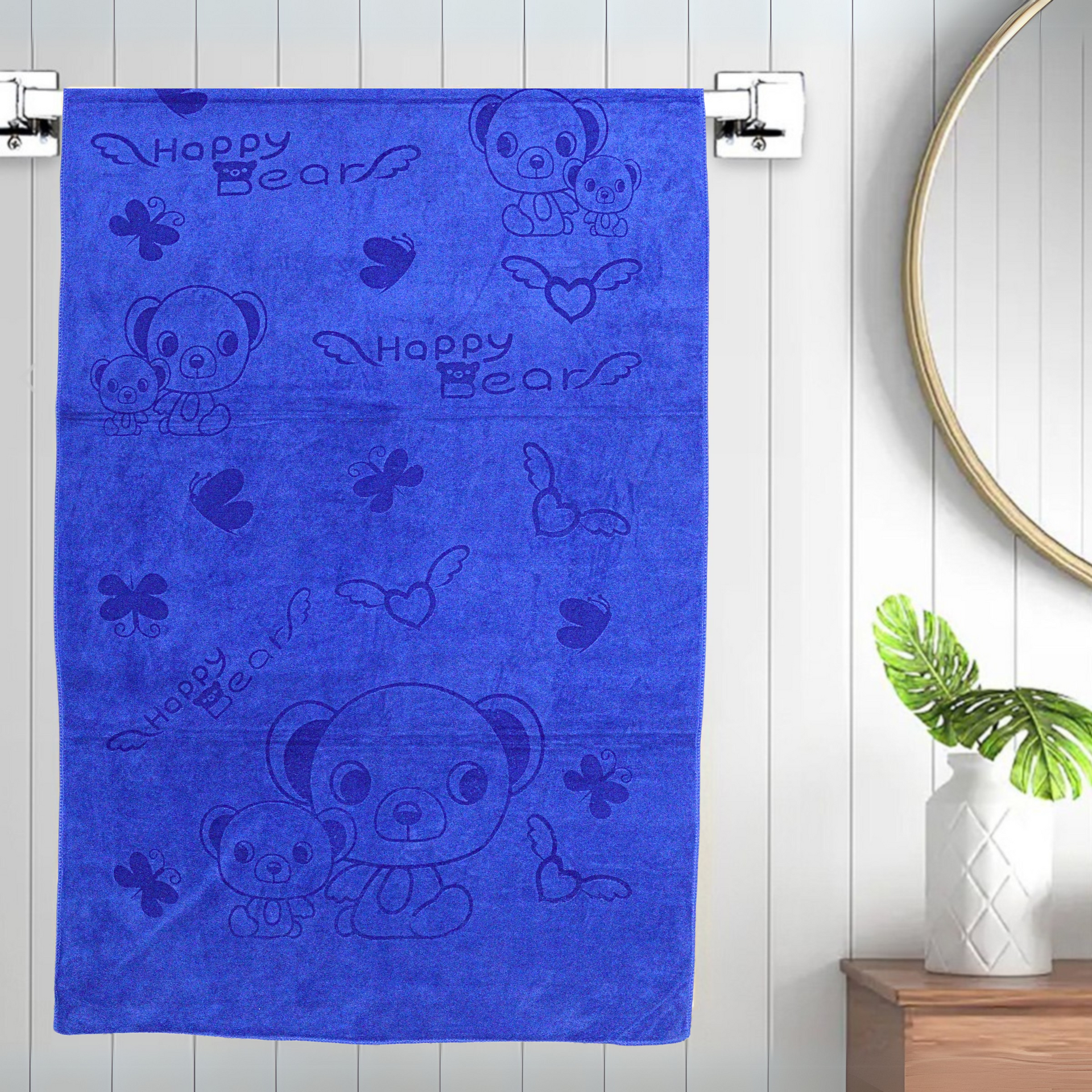 Smile Baby Kids Bath Towel For Girls Boys | Soft Premium Microfiber Quick Drying Towels for Unisex Kids | Cartoon Print Wash Dry Cloth Towel For Babies Toddlers, Pack Of 1, 70 x 140 CM, Happy Bear