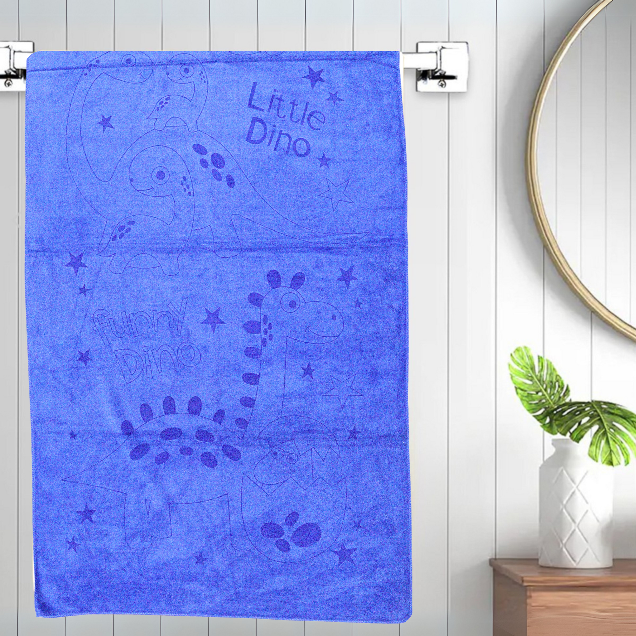 Smile Baby Kids Bath Towel For Girls Boys | Soft Premium Microfiber Quick Drying Towels for Unisex Kids | Cartoon Print Wash Dry Cloth Towel For Babies Toddlers, Pack Of 1, 70 x 140 CM, Little Dino Prints