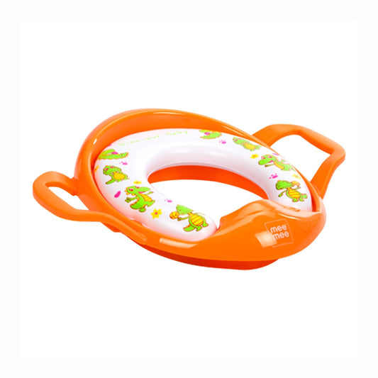 Mee Mee Soft coushioned Portable Baby Potty seat for Toilet Training | Easy Grip Support Handles ORANGE COLORE