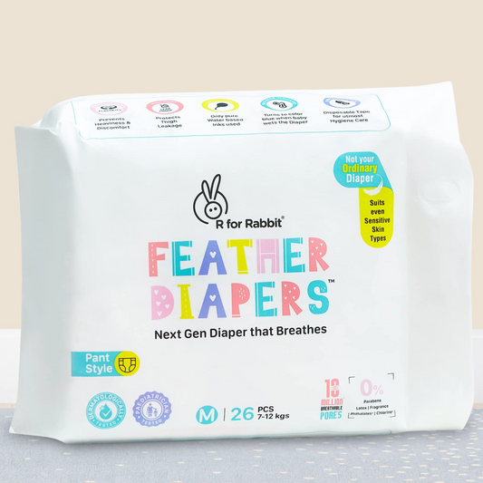 R for Rabbit Medium M Size Premium Feather Diaper for Baby 7 to 12 kgs.
