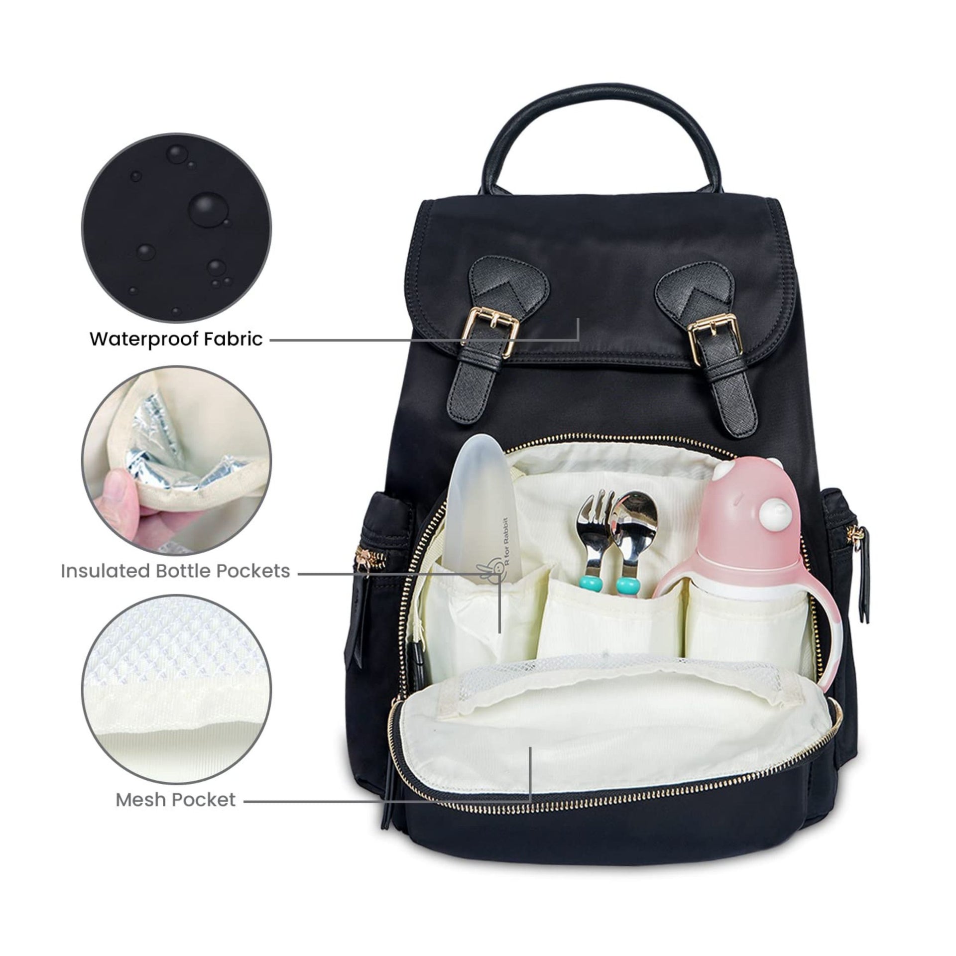 R for Rabbit Caramello Bliss Diaper Bag for Mother, Multipurpose Stylish Diaper Bag, Waterproof Maternity Backpacks, Nursing Backpack (Black)