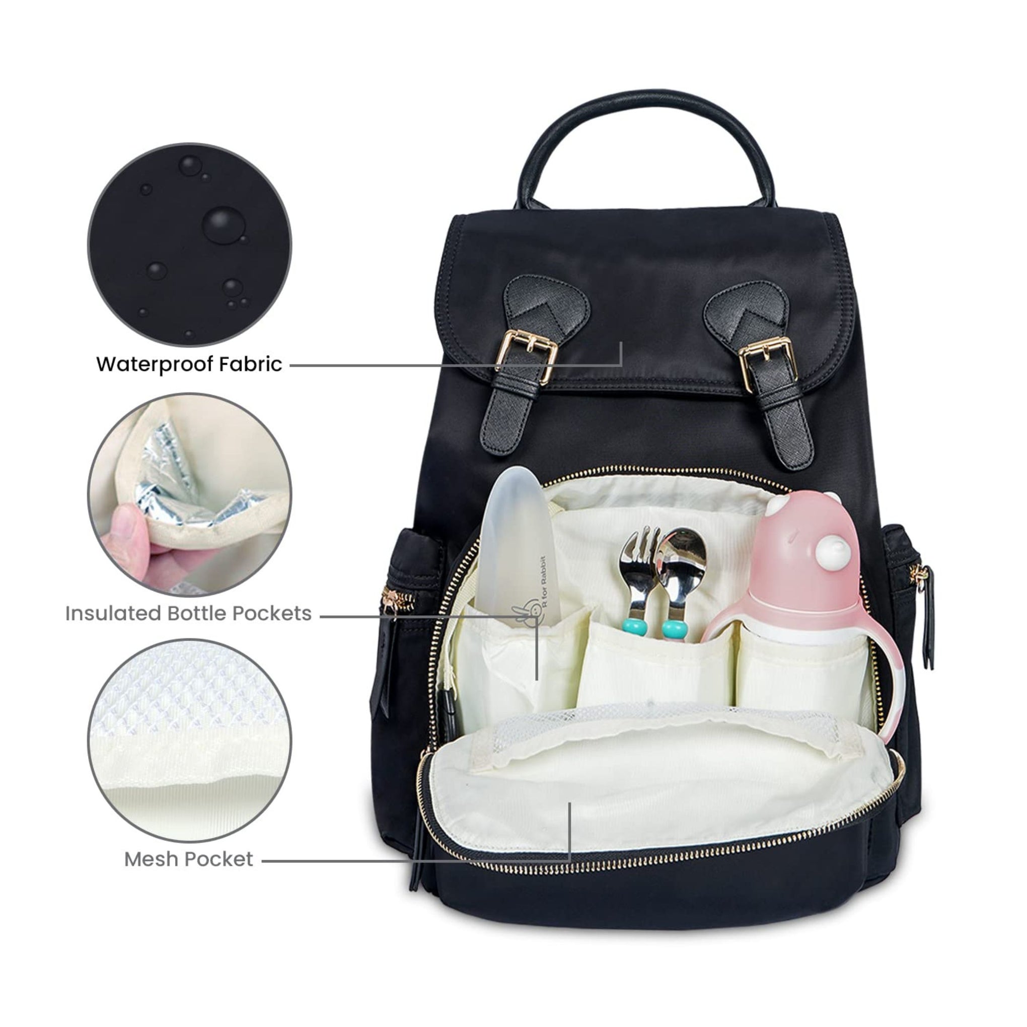 R for Rabbit Caramello Bliss Diaper Bag for Mother, Multipurpose Stylish Diaper Bag, Waterproof Maternity Backpacks, Nursing Backpack (Black)