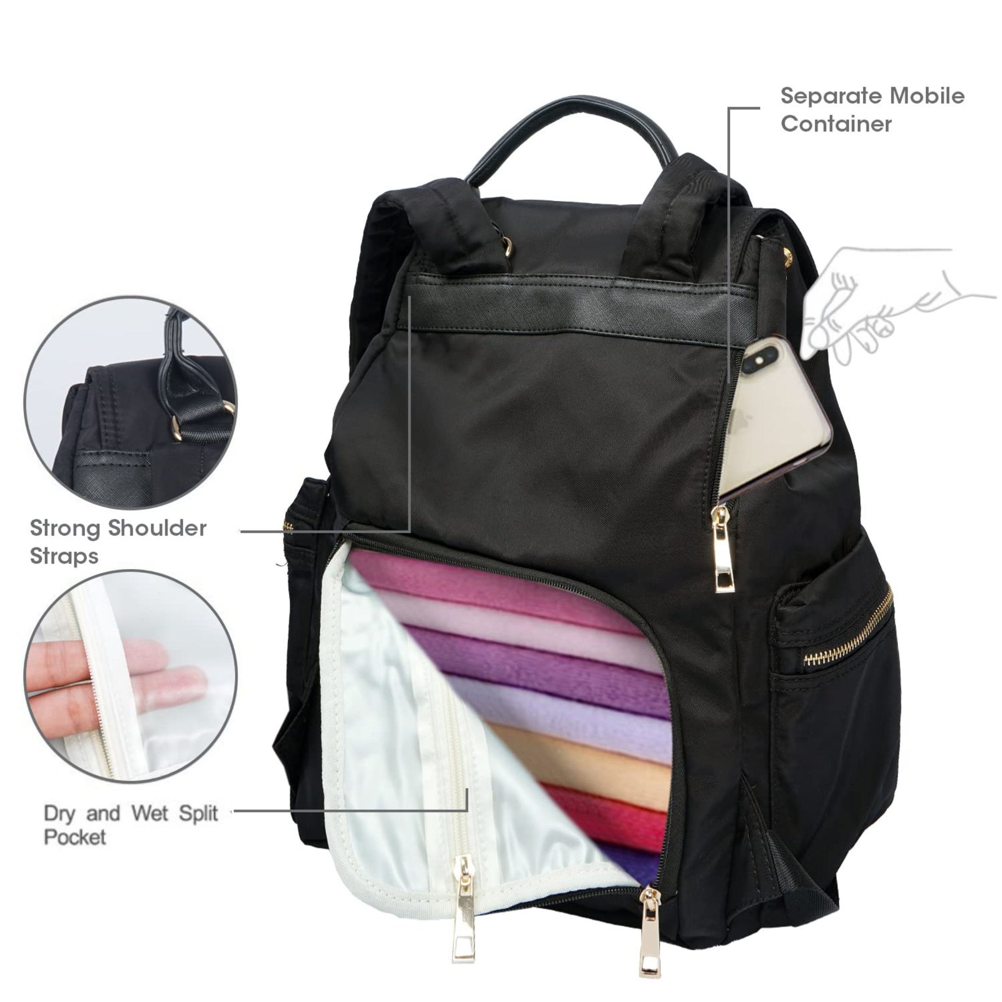 R for Rabbit Caramello Bliss Diaper Bag for Mother, Multipurpose Stylish Diaper Bag, Waterproof Maternity Backpacks, Nursing Backpack (Black)