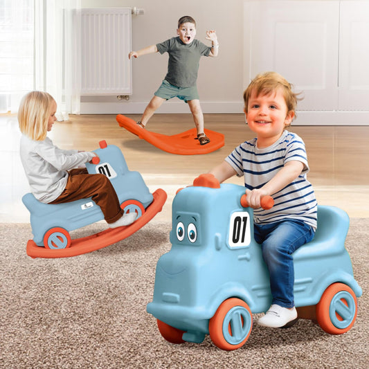 R for Rabbit Rock N Ride 3 in 1 Baby Push Ride-On Car with Rocker & Balance Board Mode | Non-Toxic, Durable and Safe Rocking Horse Rider for Kids 1-4 Years Age, Upto 20kgs Weight (Blue Orange)