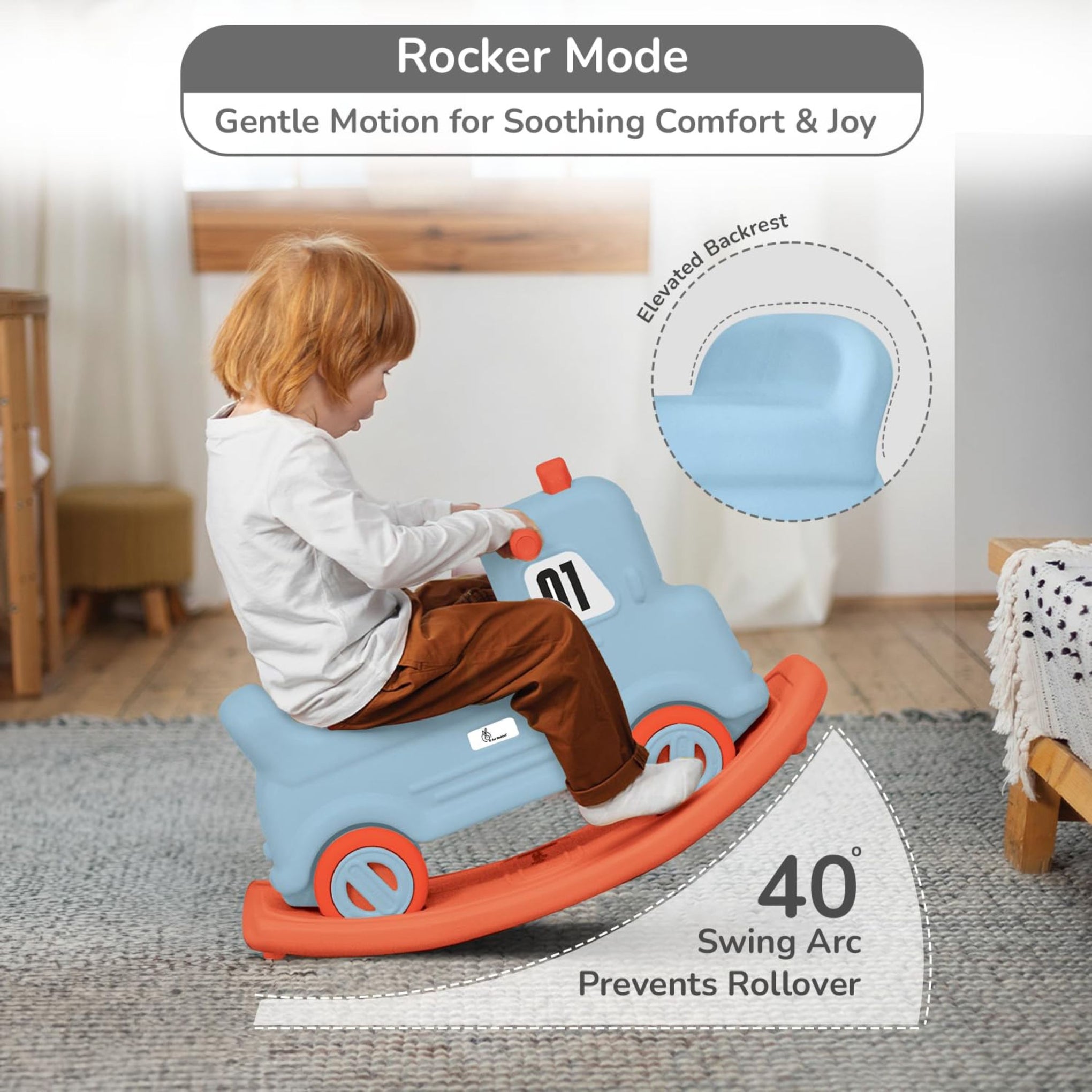 R for Rabbit Rock N Ride 3 in 1 Baby Push Ride-On Car with Rocker & Balance Board Mode | Non-Toxic, Durable and Safe Rocking Horse Rider for Kids 1-4 Years Age, Upto 20kgs Weight (Blue Orange)