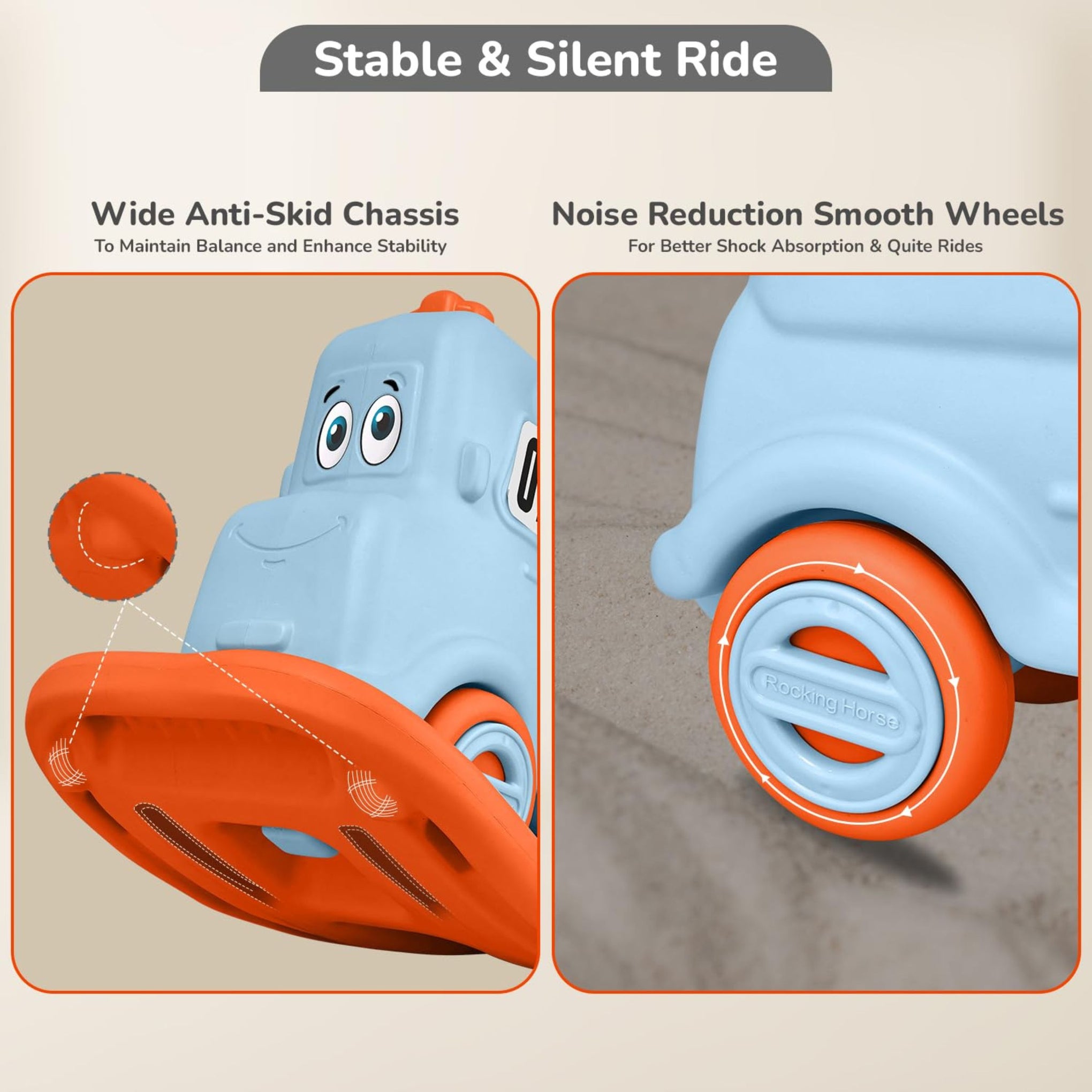 R for Rabbit Rock N Ride 3 in 1 Baby Push Ride-On Car with Rocker & Balance Board Mode | Non-Toxic, Durable and Safe Rocking Horse Rider for Kids 1-4 Years Age, Upto 20kgs Weight (Blue Orange)
