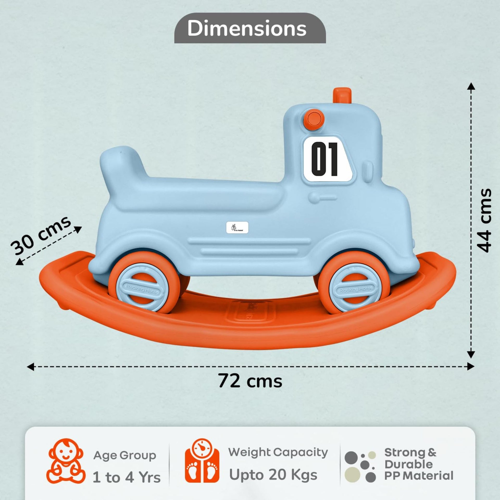 R for Rabbit Rock N Ride 3 in 1 Baby Push Ride-On Car with Rocker & Balance Board Mode | Non-Toxic, Durable and Safe Rocking Horse Rider for Kids 1-4 Years Age, Upto 20kgs Weight (Blue Orange)