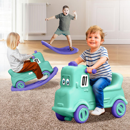 R for Rabbit Rock N Ride 3 in 1 Baby Push Ride-On Car with Rocker & Balance Board Mode | Non-Toxic, Durable and Safe Rocking Horse Rider for Kids 1-4 Years Age, Upto 20kgs Weight (Green Purple)