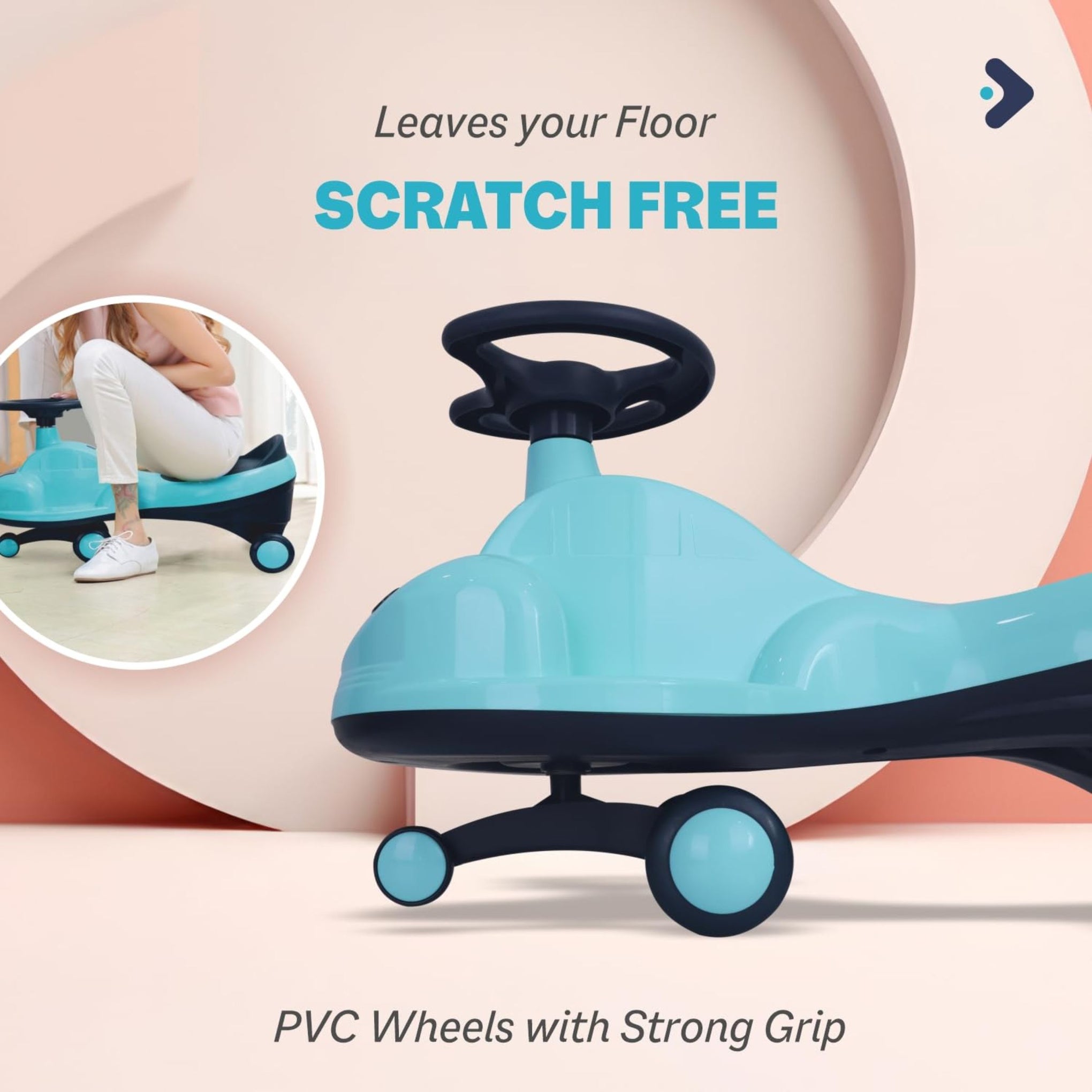 R for Rabbit Iya Iya Zippy Kids Swing Car, Scratch Free PVC Wheels with ABEC7 Bearing, Ride on Magic Toy Car for Kids Suitable for 3+ Years Boys & Girls, Upto 75 Kgs (Lake Blue)